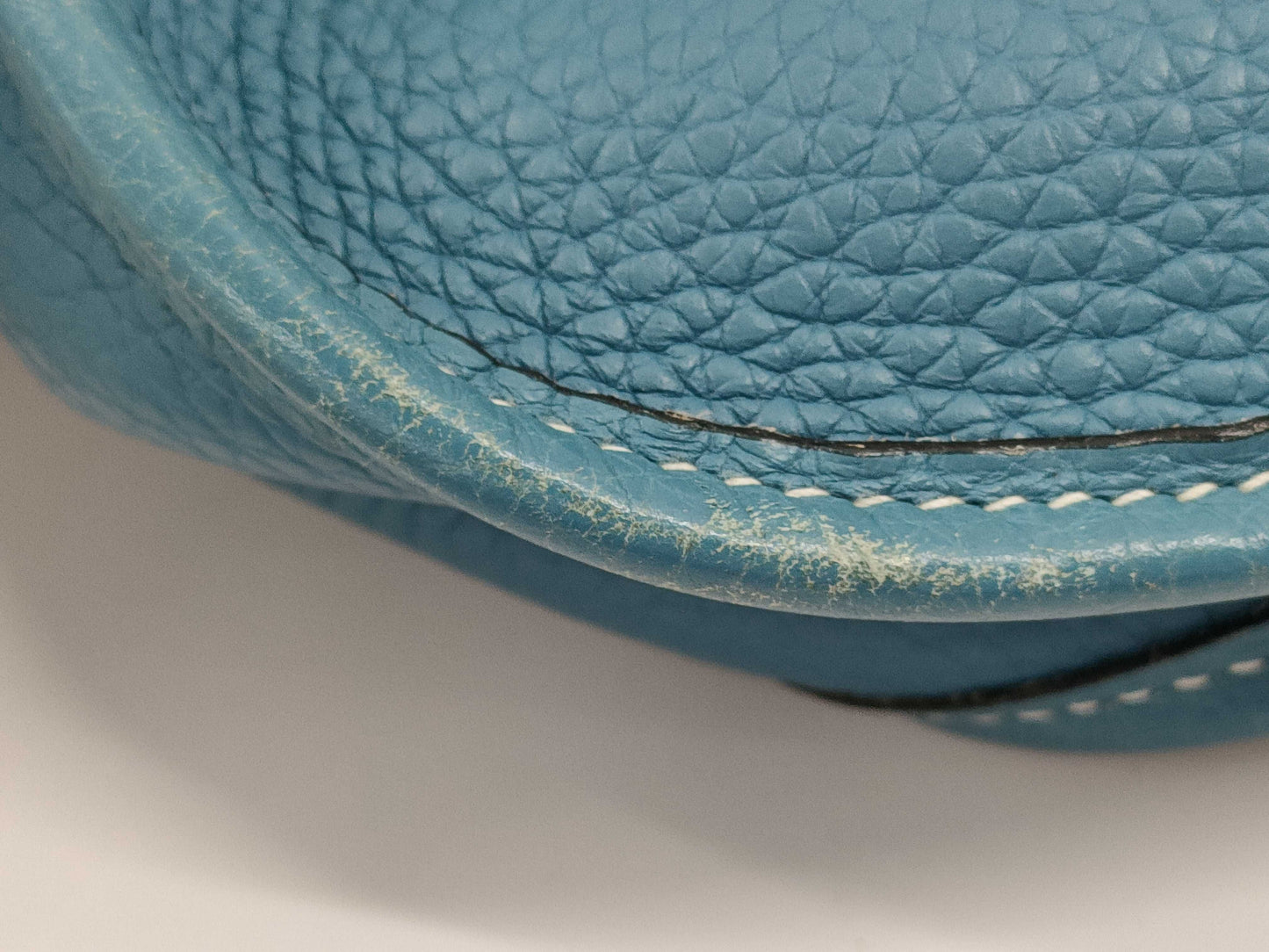 HERMES Evelyne 29 I PM Blue Jean Shoulder Bag with Silver Hardware and Stamped Silver. Adjustable Strap.