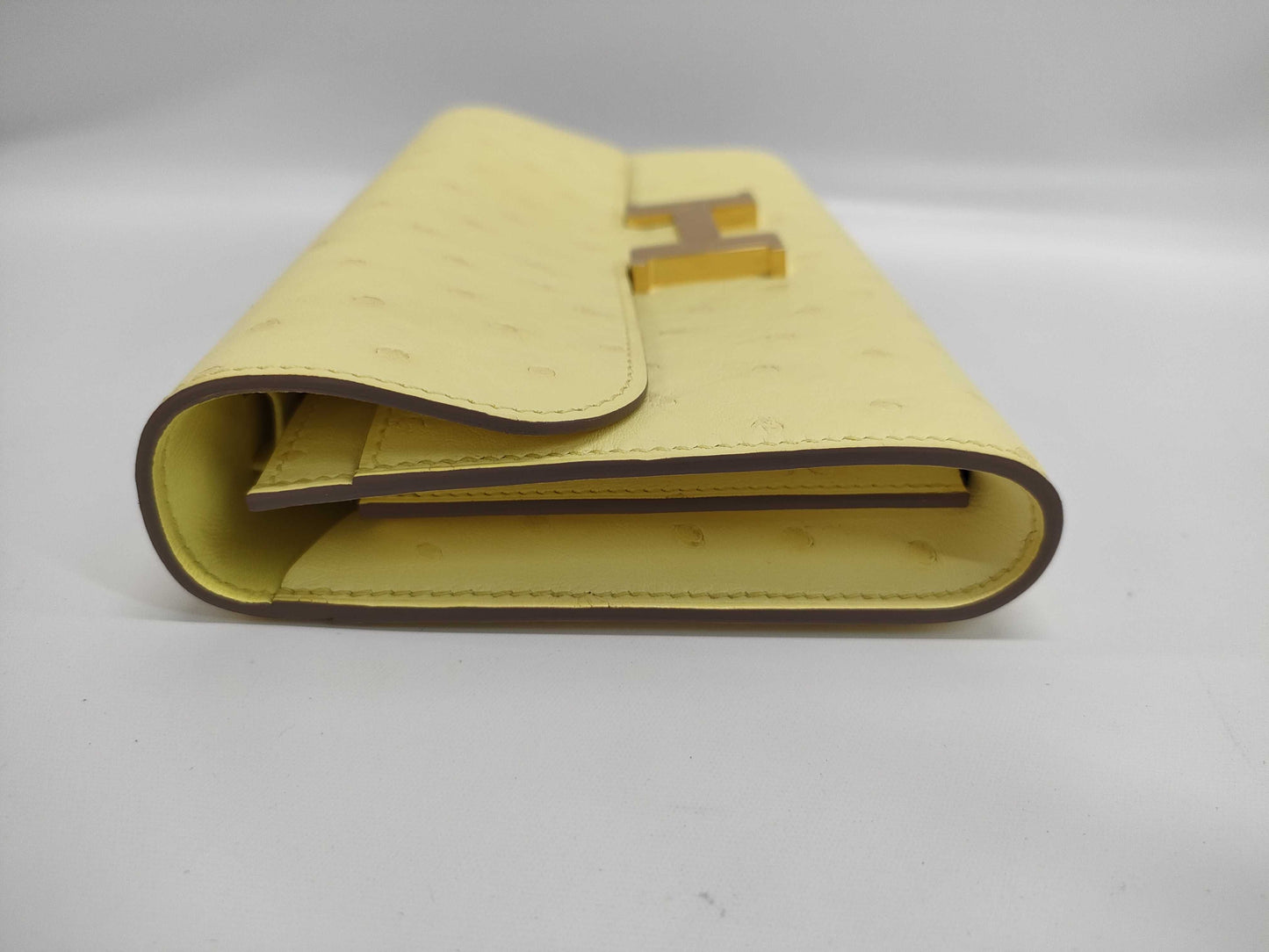 HERMES Constance To-Go Ostrich Limoncello Shoulder Bag with Gold Hardware and Double Stamp