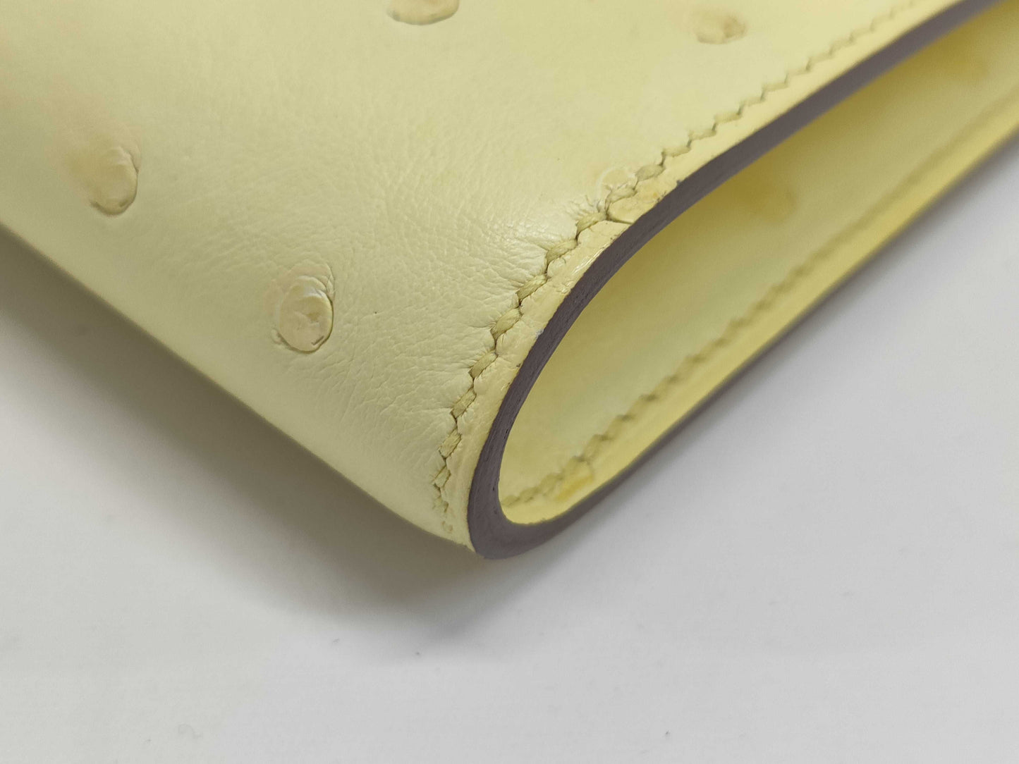 HERMES Constance To-Go Ostrich Limoncello Shoulder Bag with Gold Hardware and Double Stamp