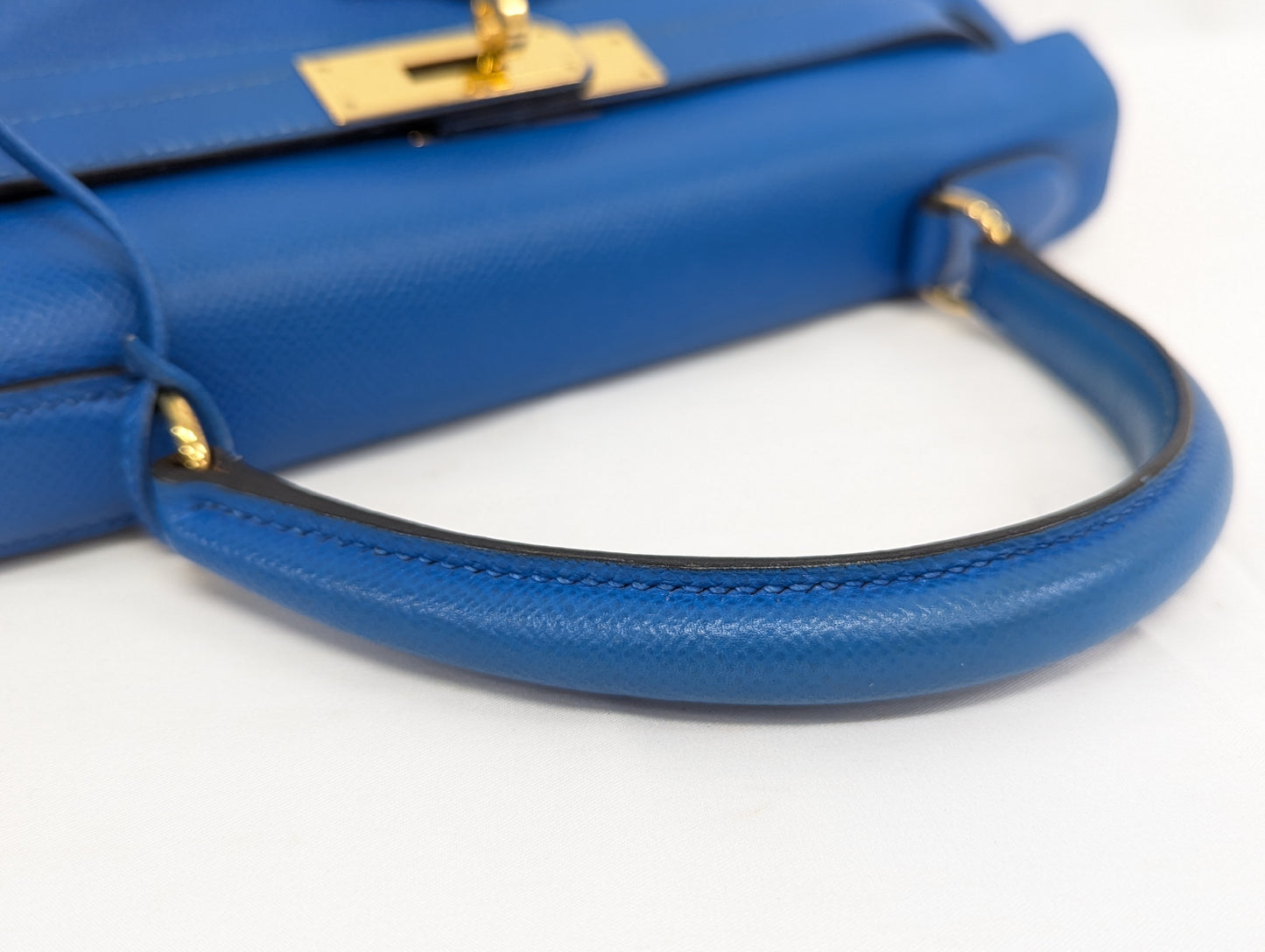 HERMES Kelly 28 Couchvel Blue France Handbag with B Stamp