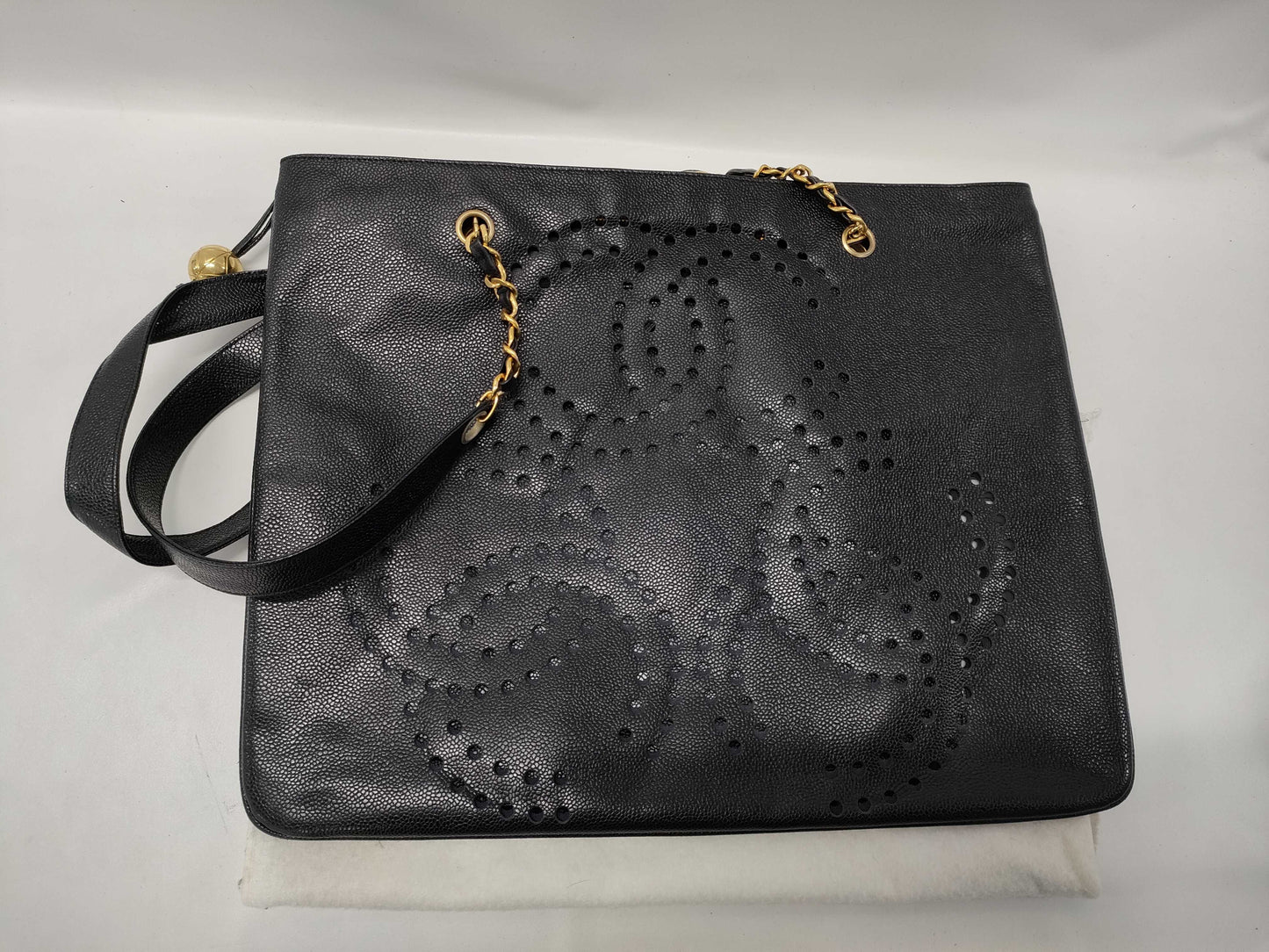 CHANEL Triple Coco Punching Tote Bag Caviar Skin Tote Bag