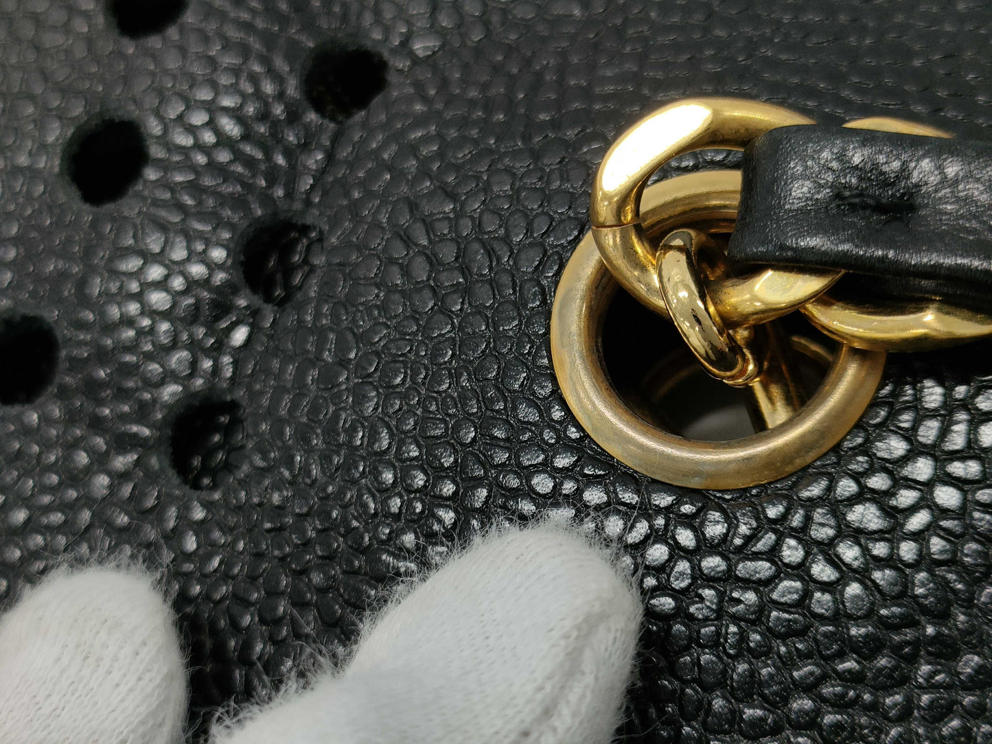 CHANEL Triple Coco Punching Tote Bag Caviar Skin Tote Bag