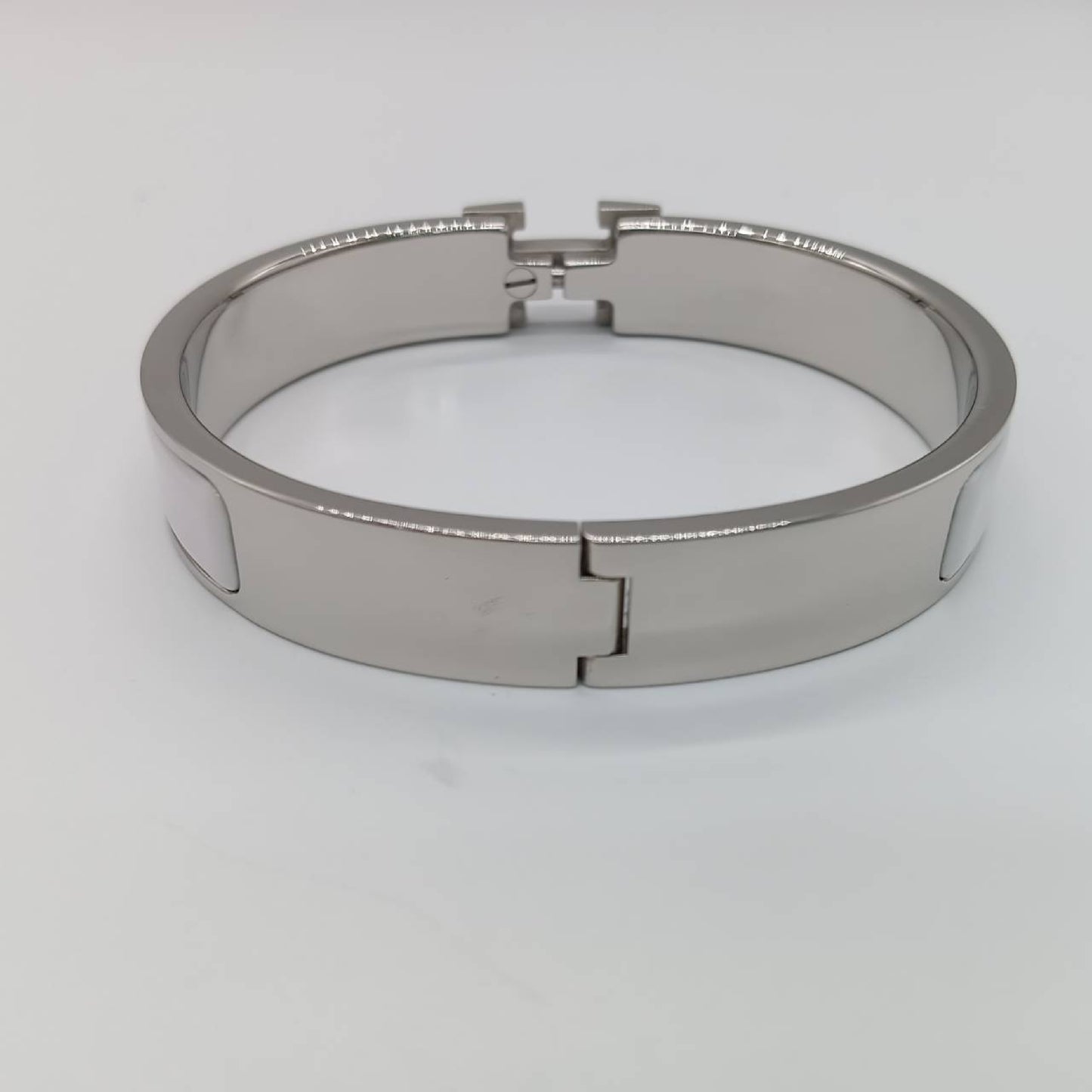 HERMES Click H Silver White Bracelet