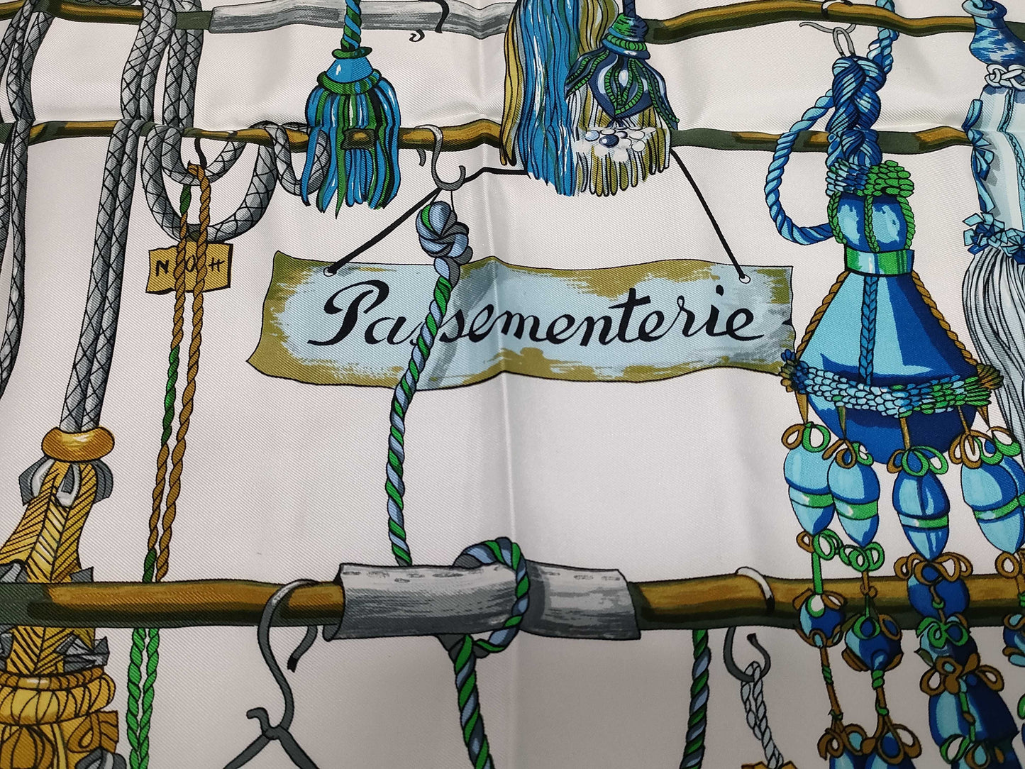 HERMES Carre 90 Pasementerie Scarf with String Decoration and Tag