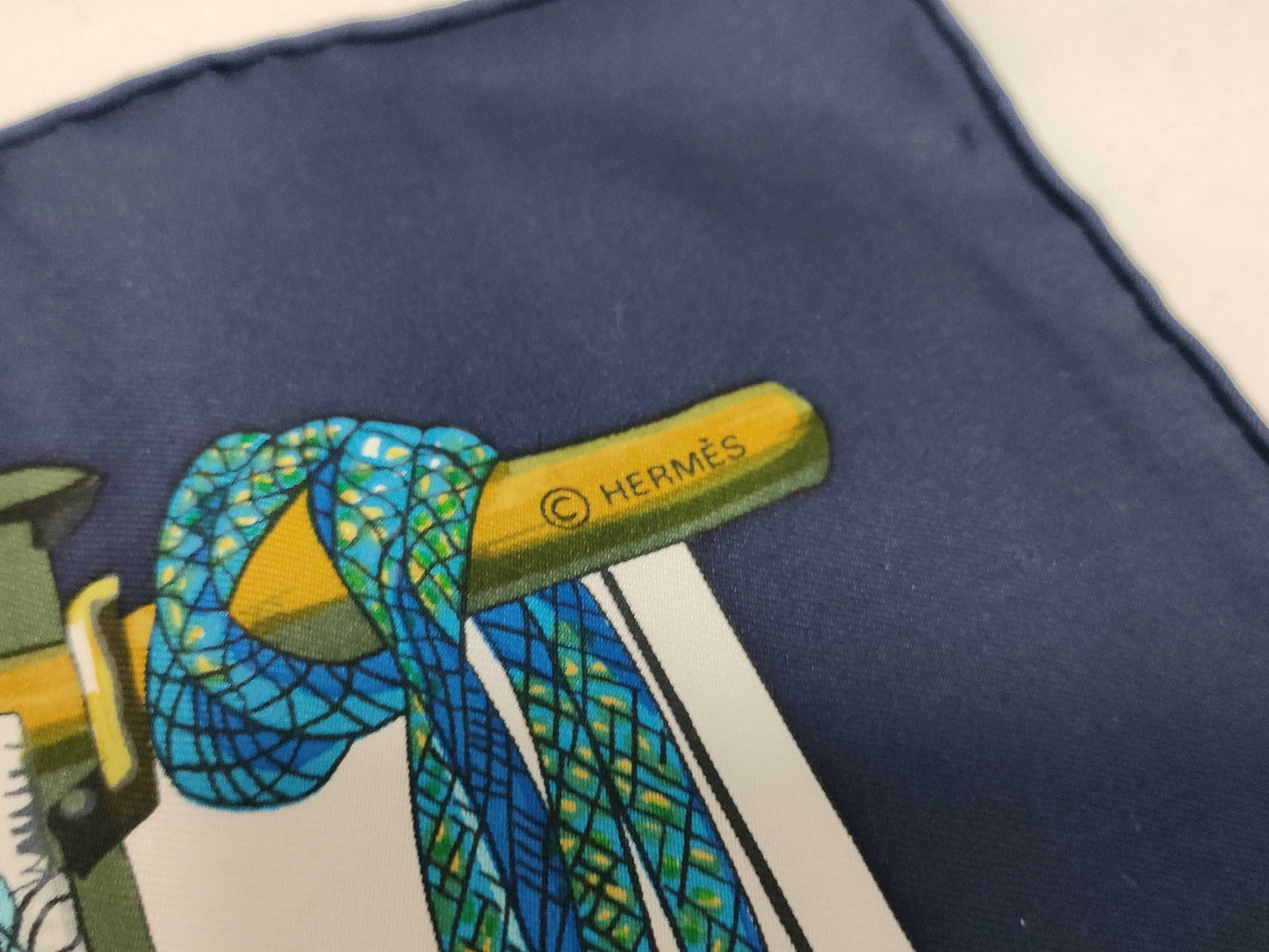 HERMES Carre 90 Pasementerie Scarf with String Decoration and Tag