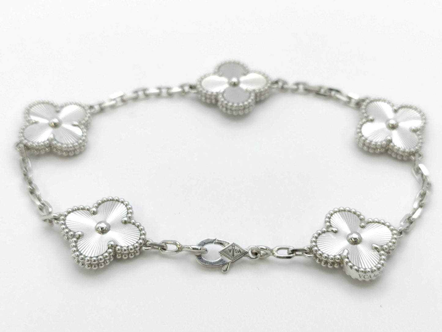 Van Cleef & Arpels Vintage Alhambra 5-Piece Guilloched WG Au750 18.5g Bracelet/Bangle