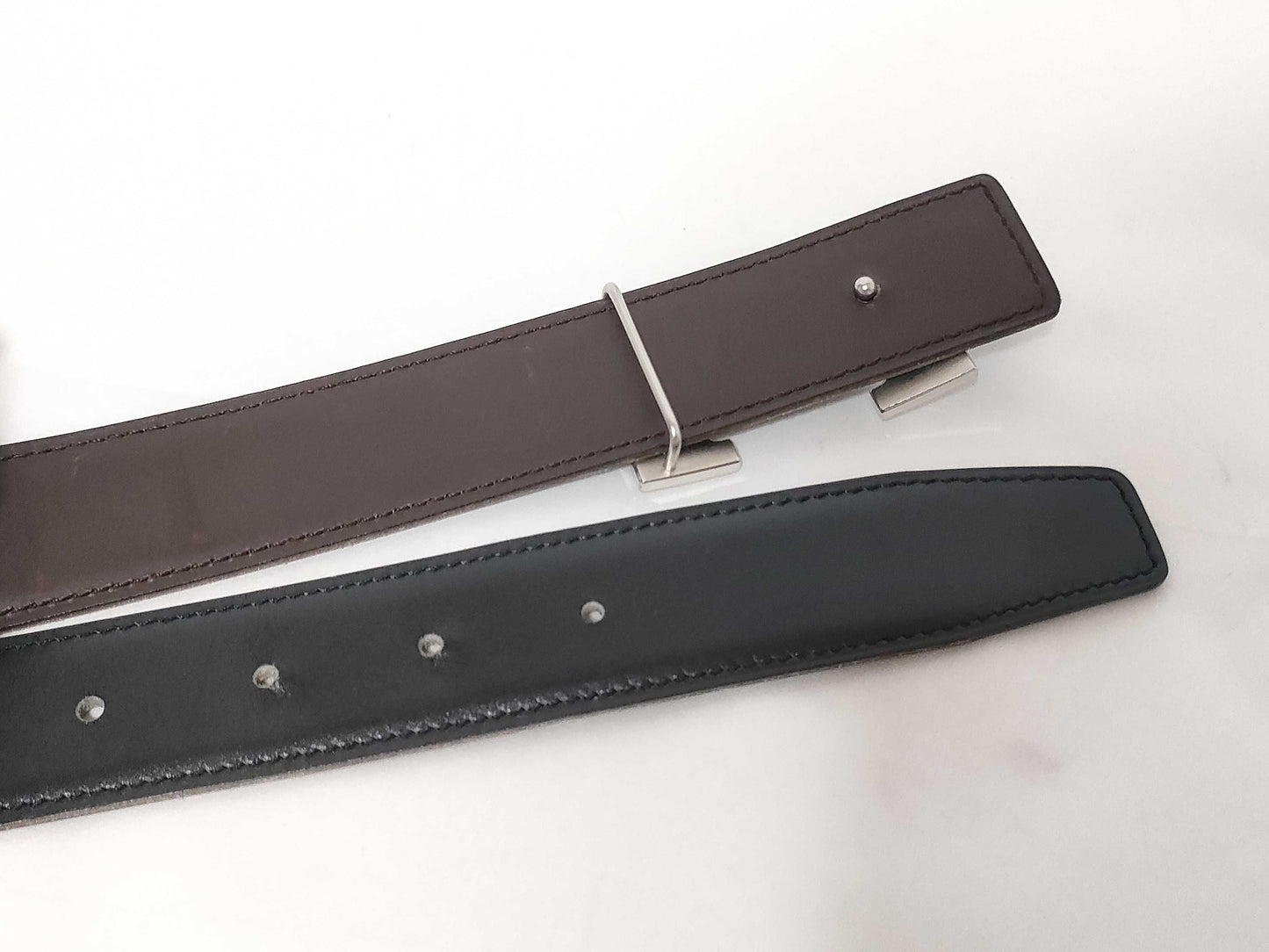 HERMES Constance H Belt, Box Calf, Black/Dark Brown, #85