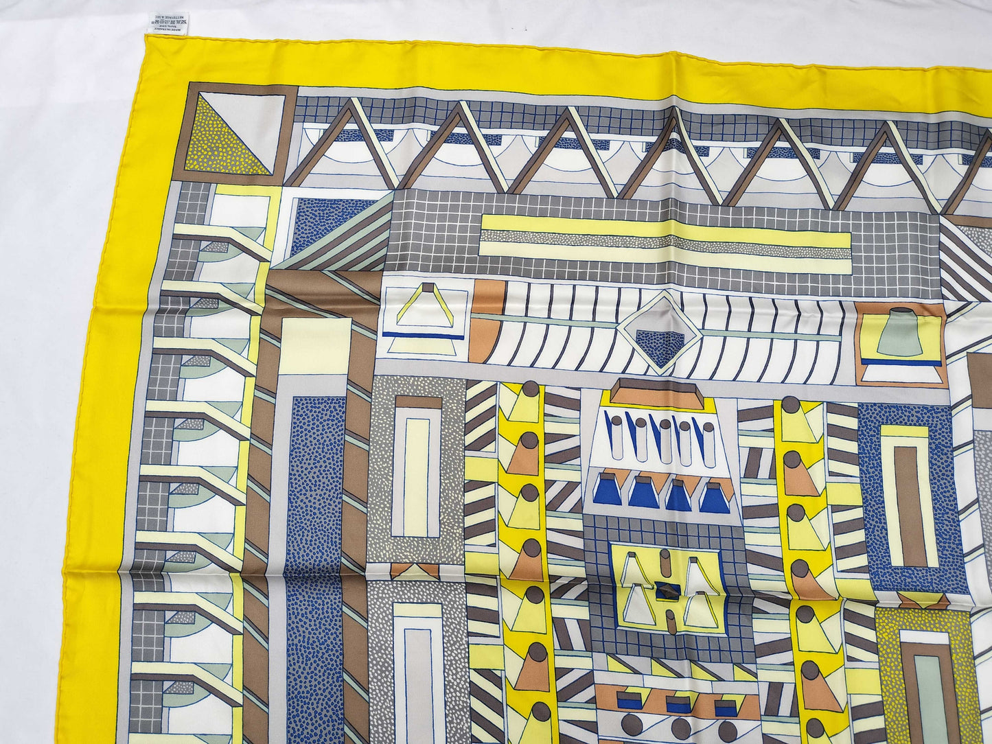 HERMES Carré 90 Garden of Shapes 100% Silk Scarf Yellow/Multicolor