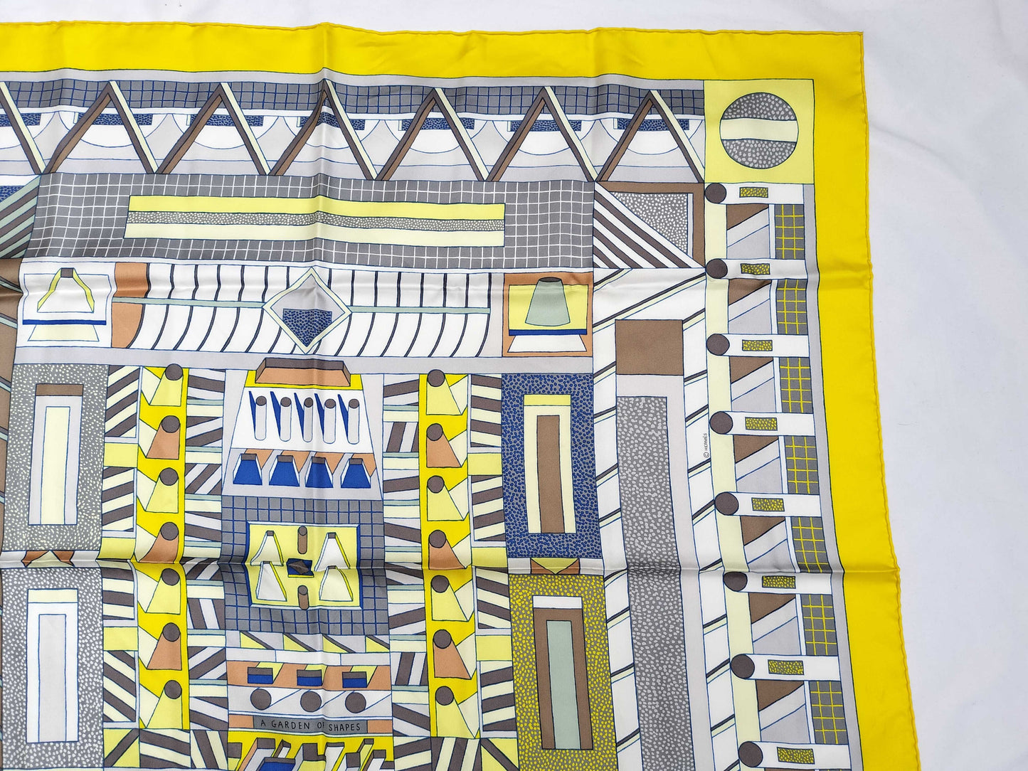 HERMES Carré 90 Garden of Shapes 100% Silk Scarf Yellow/Multicolor