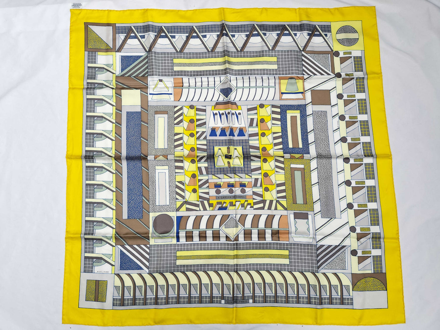 HERMES Carré 90 Garden of Shapes 100% Silk Scarf Yellow/Multicolor
