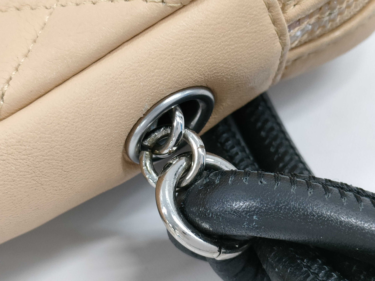 CHANEL Cambon Line Shoulder Bag, Leather, Beige/Black