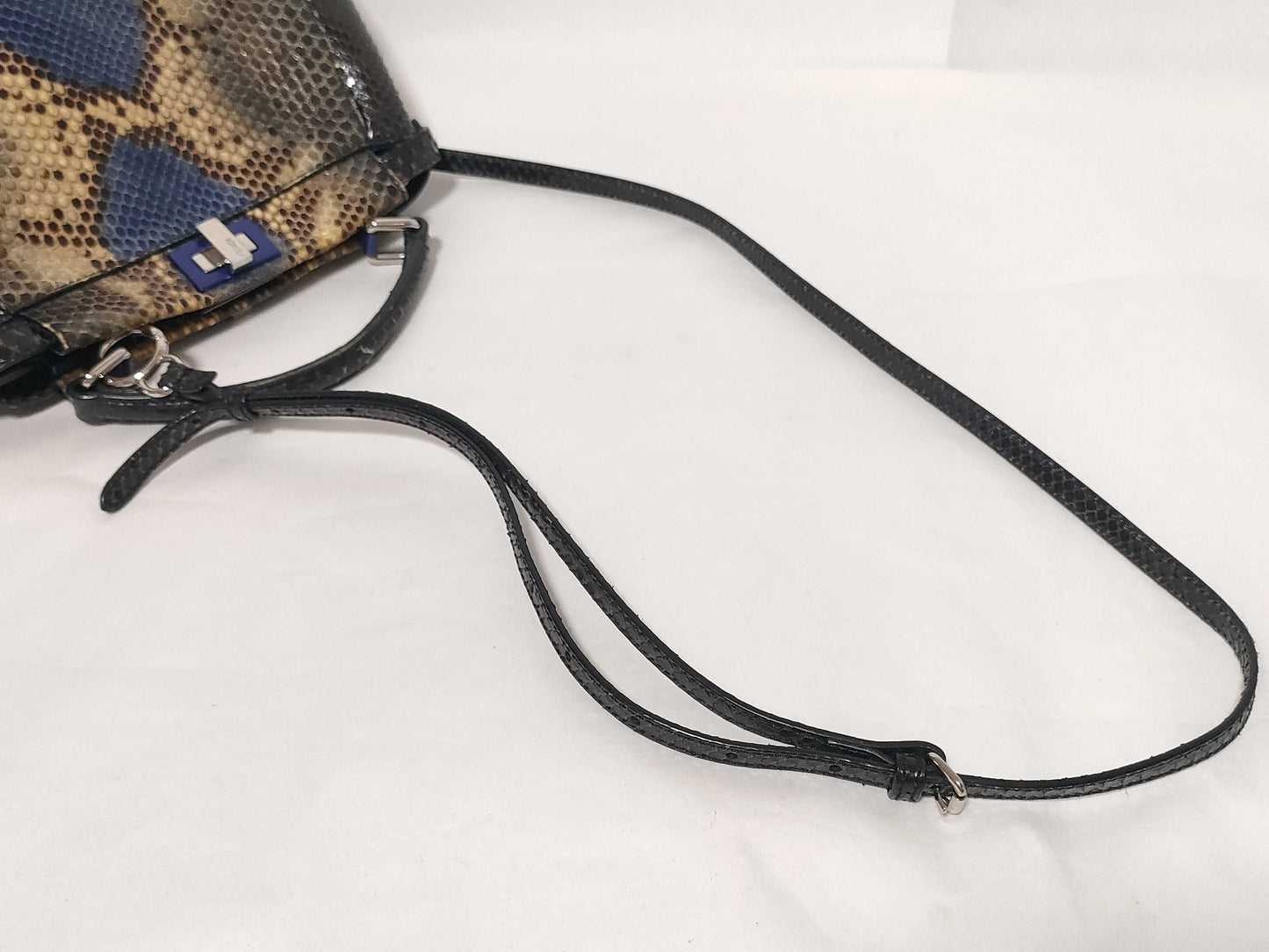 FENDI Peekaboo Mini Python Handbag in Black/Beige/Blue