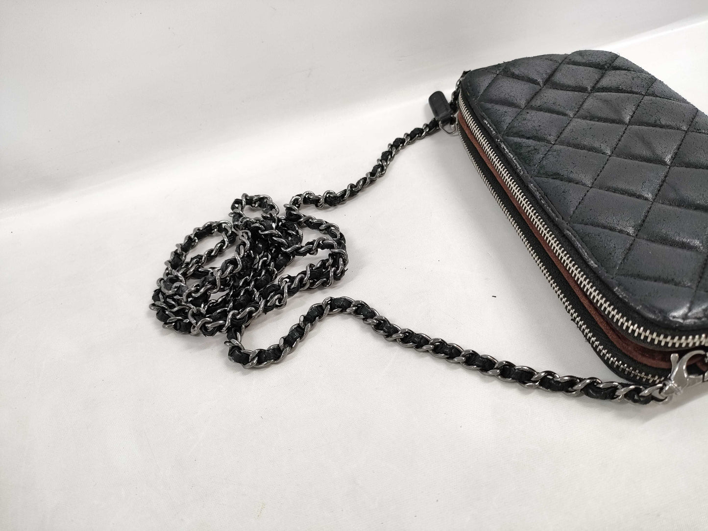 CHANEL Matelasse Chain Wallet Leather Black Shoulder Bag
