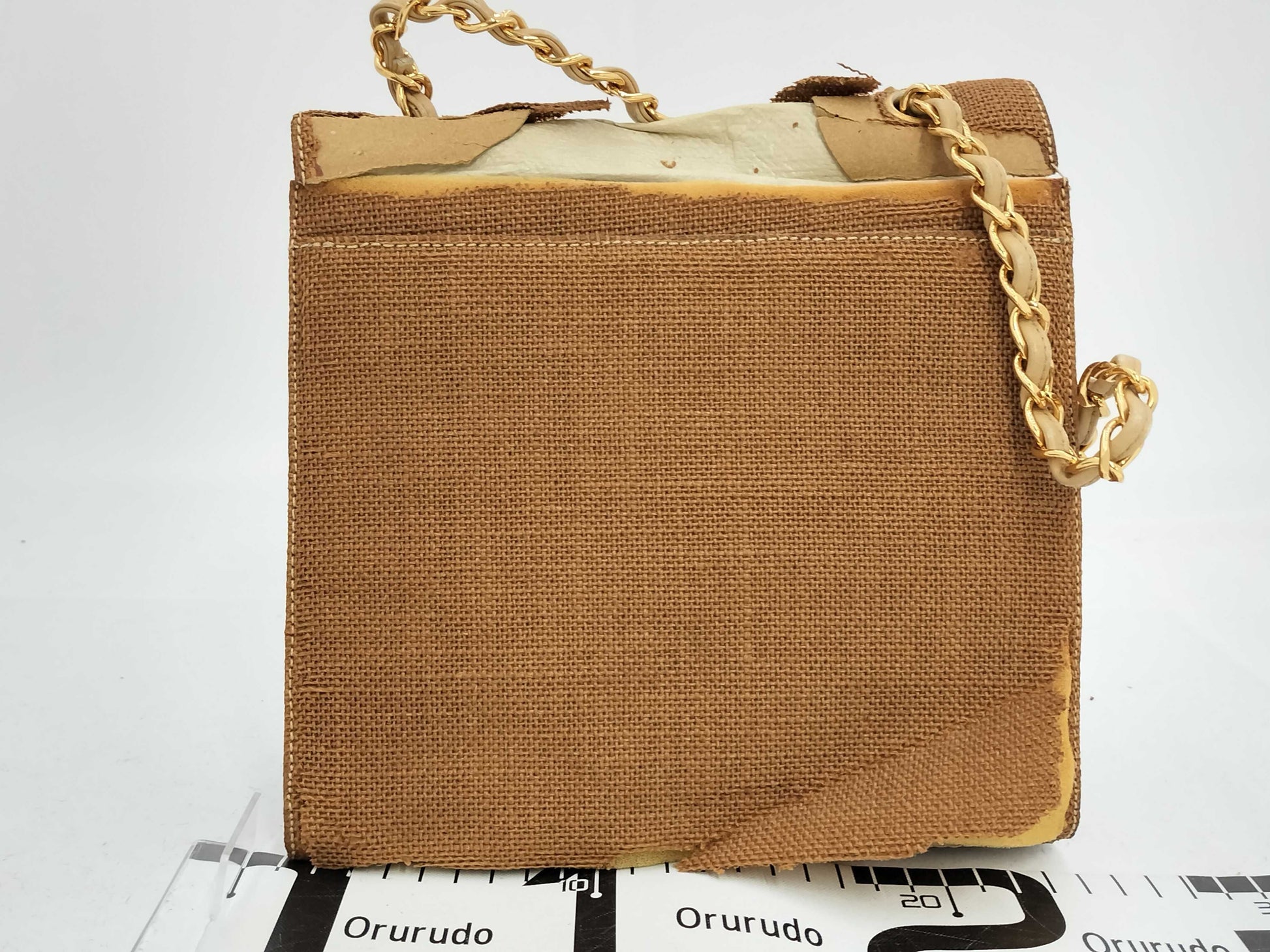 CHANEL Chain Shoulder Bag, Turn Lock, Linen, Brown, Shoulder Bag