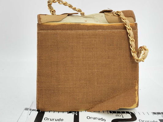 CHANEL Chain Shoulder Bag, Turn Lock, Linen, Brown, Shoulder Bag