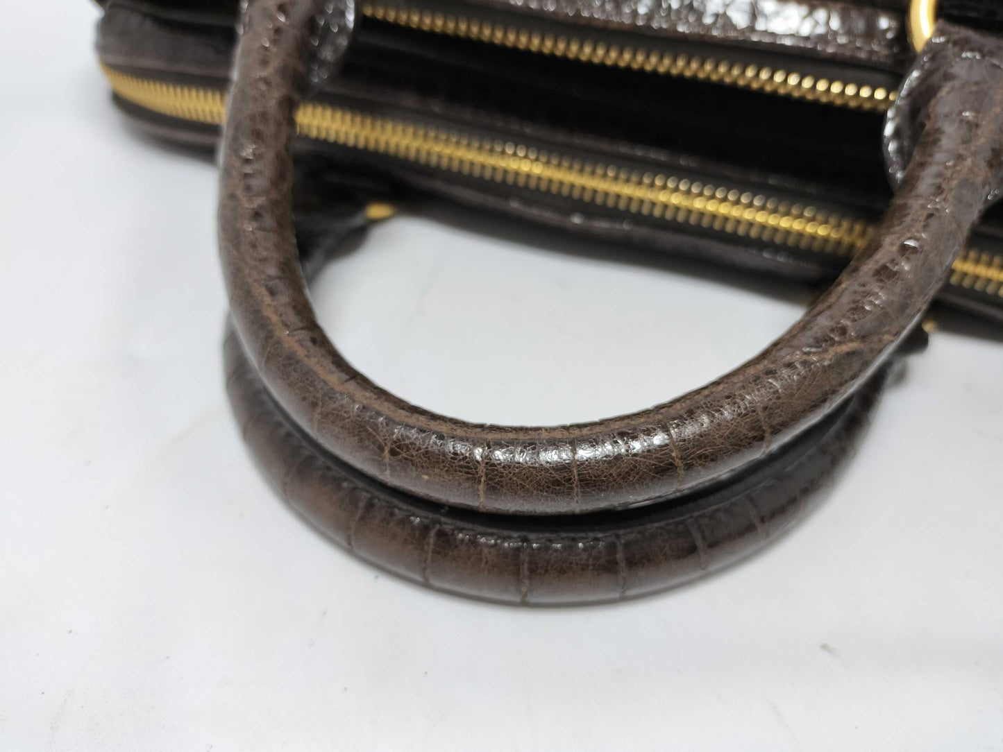 Miu Miu Miu Miu 2-Way Handbag with Long Strap, Crocodile Embossed, Brown