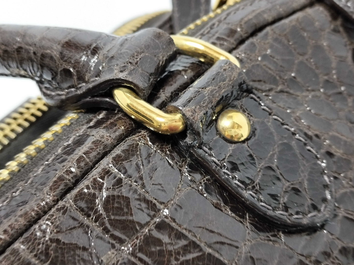 Miu Miu Miu Miu 2-Way Handbag with Long Strap, Crocodile Embossed, Brown