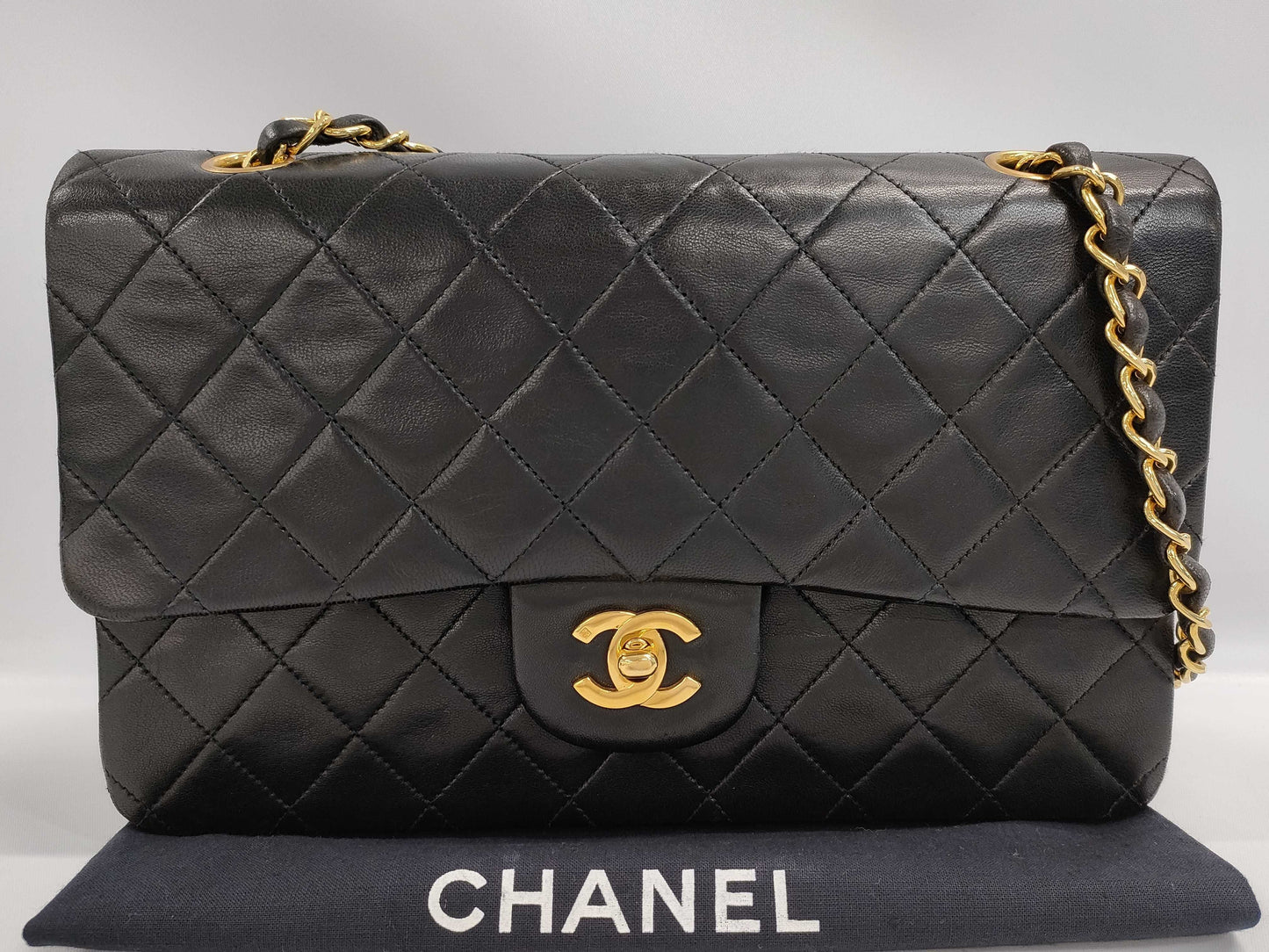 CHANEL Matelasse 25 Lambskin Double Flap Double Chain Bag in Black with Gold Hardware, 3960488 A01112 Shoulder Bag