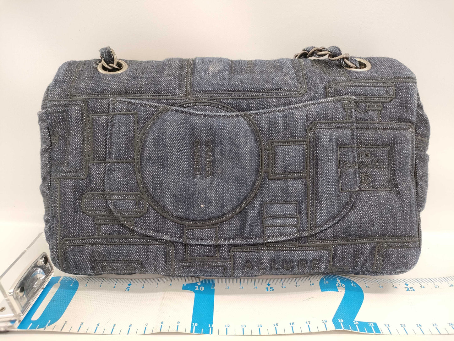 CHANEL Coco Perfume Denim Single Flap Double Chain Bag in Blue with Gunmetal Hardware, 22146518, No. 22 Shoulder Bag