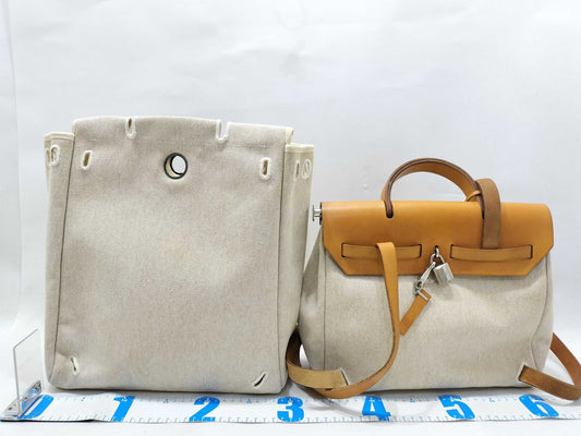 HERMES Airbag PM Backpack, Toile GM Leather, Brown with Silver Hardware, 2003