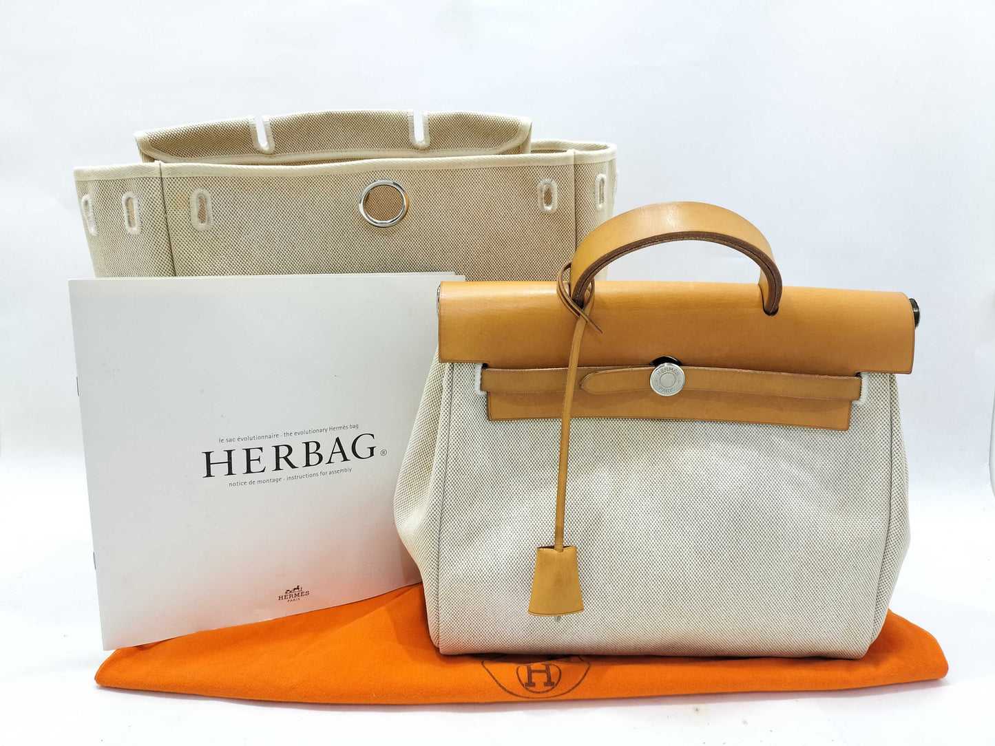 HERMES Airbag PM Backpack, Toile GM Leather, Brown with Silver Hardware, 2003