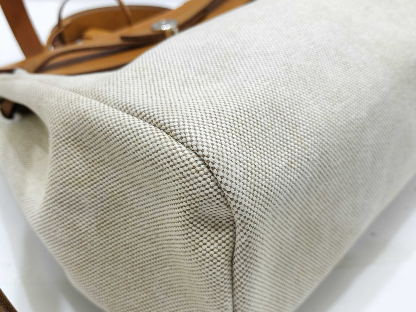 HERMES Airbag PM Backpack, Toile GM Leather, Brown with Silver Hardware, 2003