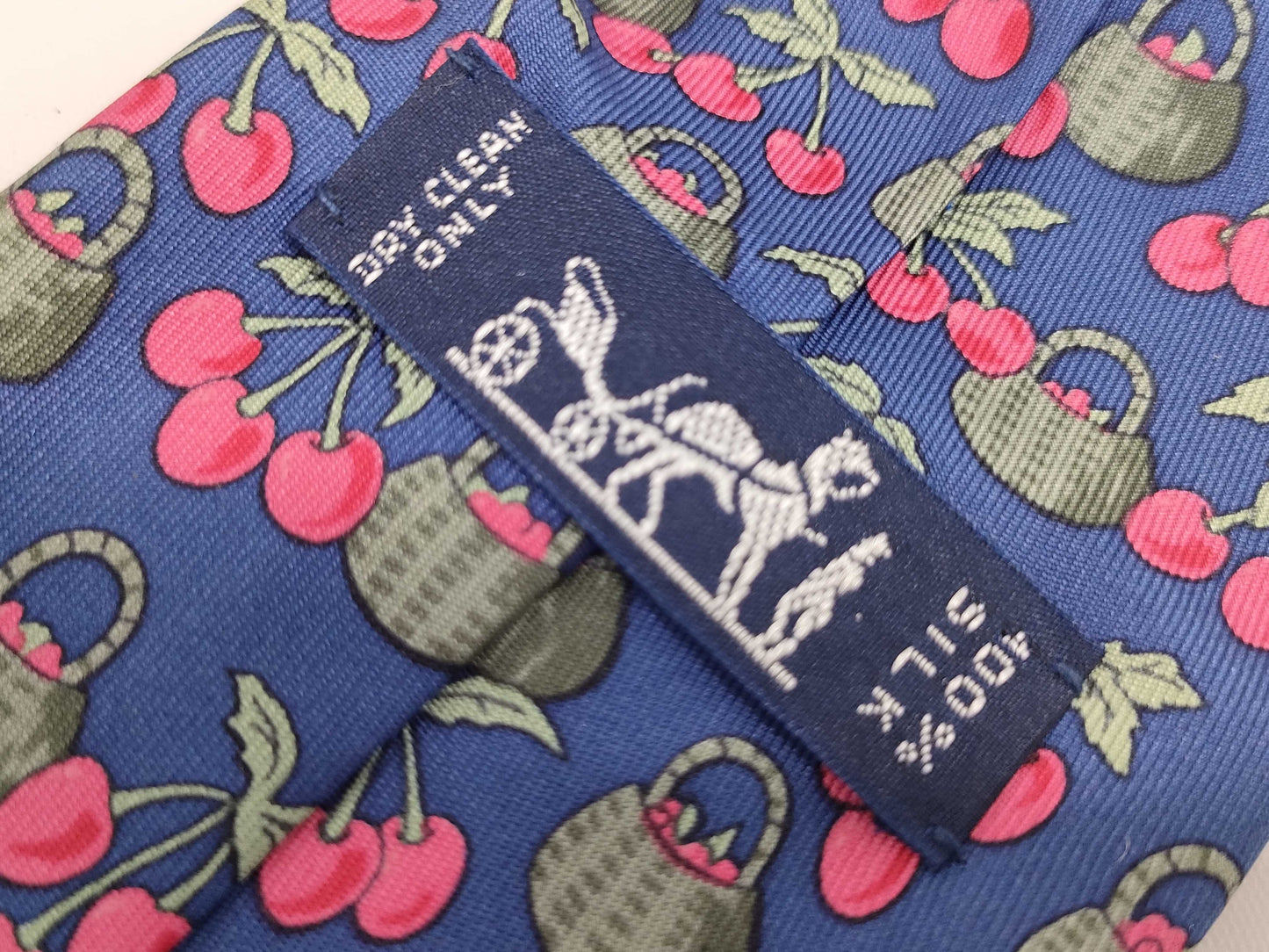 HERMES Cherry Pattern Blue Tie with Box