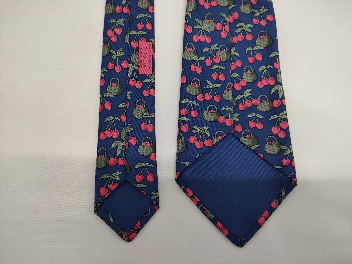 HERMES Cherry Pattern Blue Tie with Box