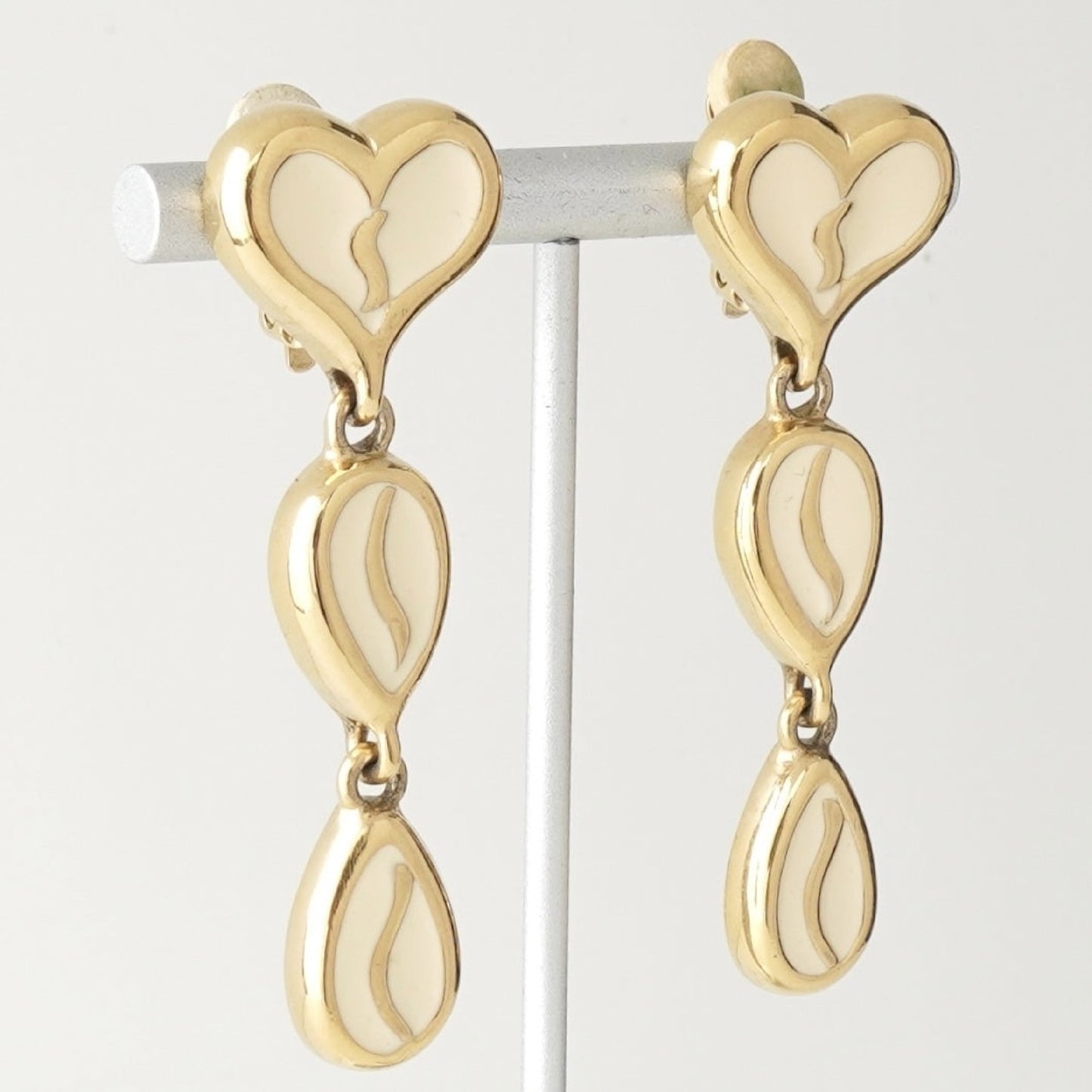 GIVENCHY Givenchy 3-Row Heart and Teardrop Motif Earrings in GP Gold and White
