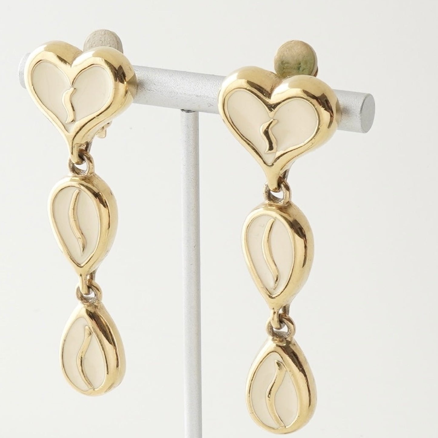 GIVENCHY Givenchy 3-Row Heart and Teardrop Motif Earrings in GP Gold and White