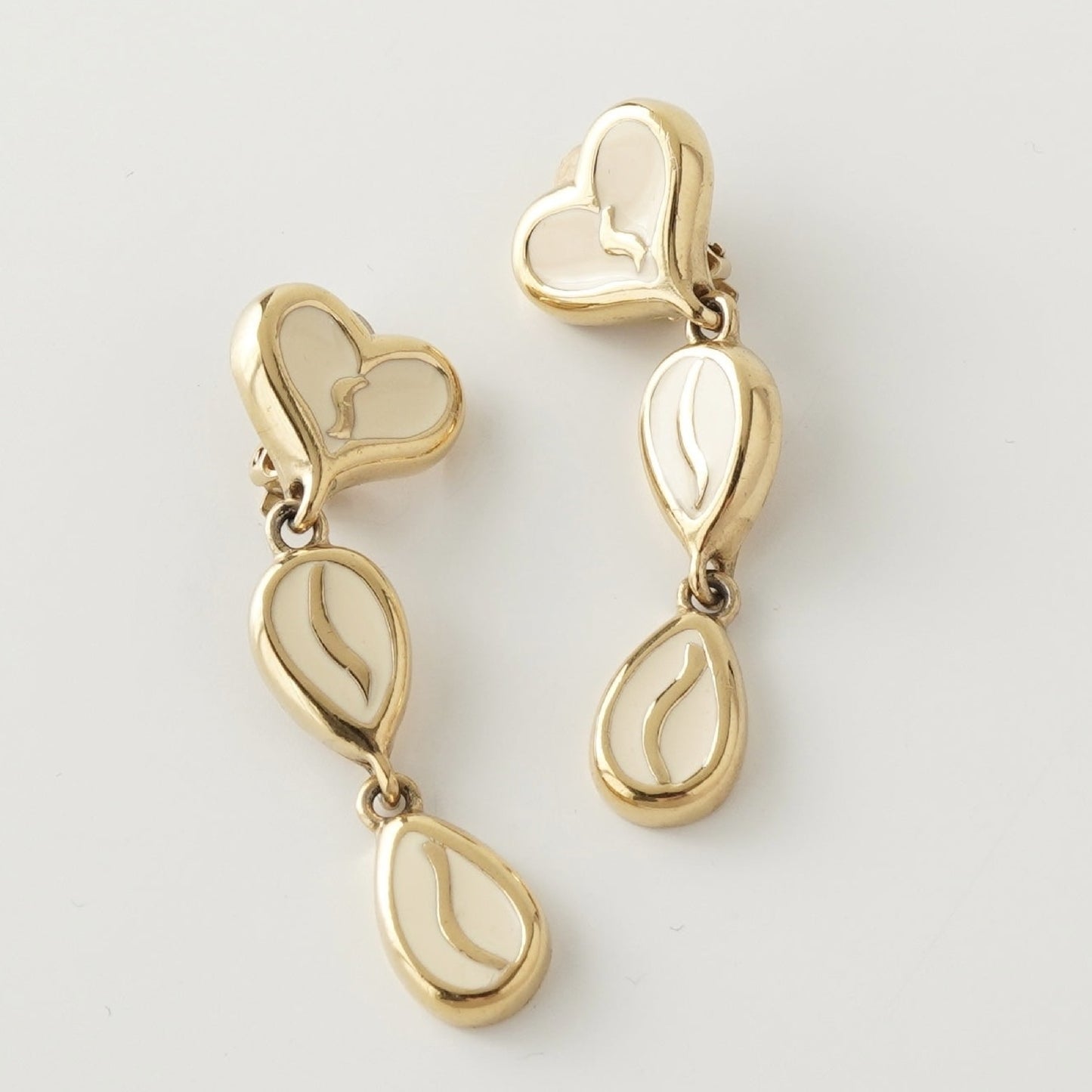 GIVENCHY Givenchy 3-Row Heart and Teardrop Motif Earrings in GP Gold and White