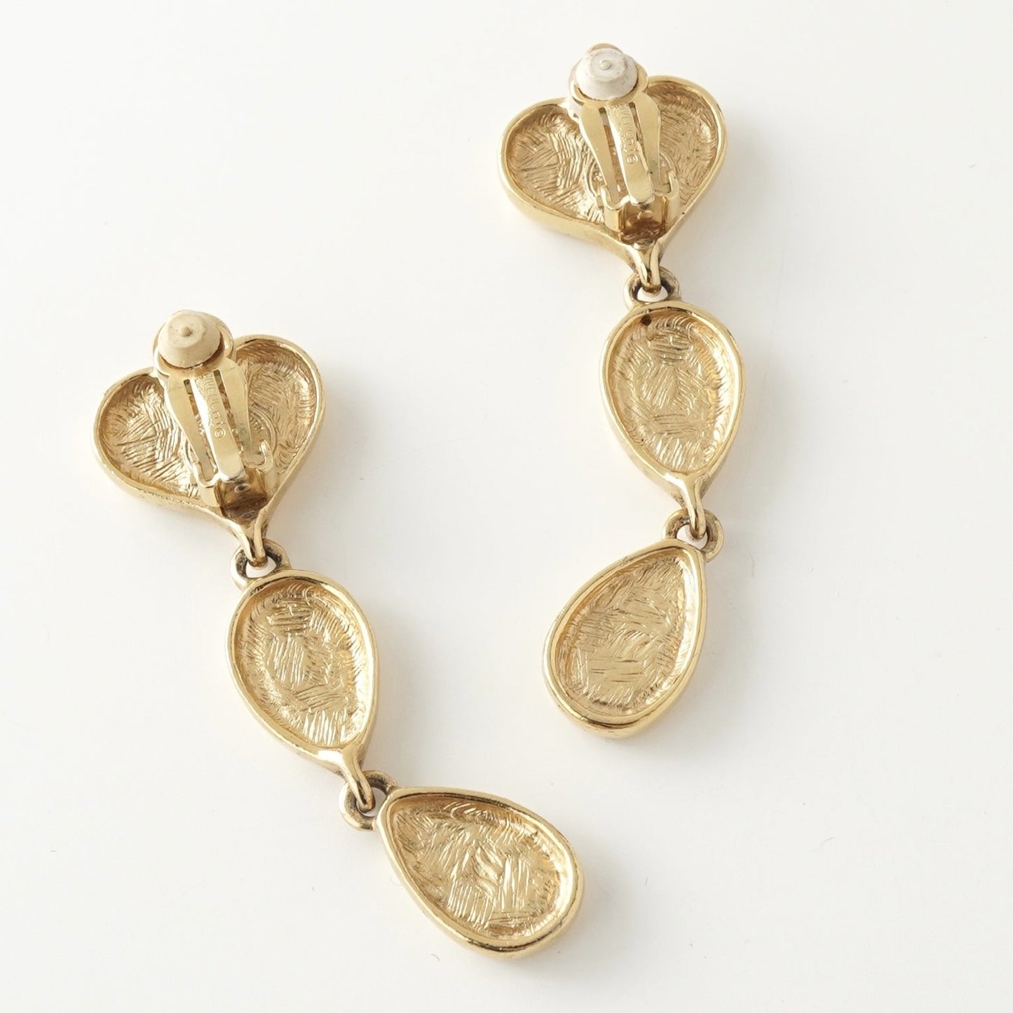 GIVENCHY Givenchy 3-Row Heart and Teardrop Motif Earrings in GP Gold and White