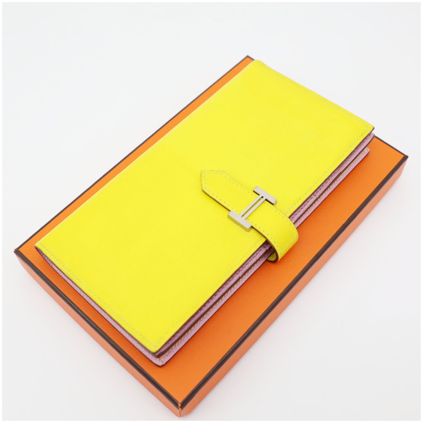 HERMES HERMES Bearn Souffle Verso Lime/Mauve Sylvestre Epsom Leather D Stamp Wallet