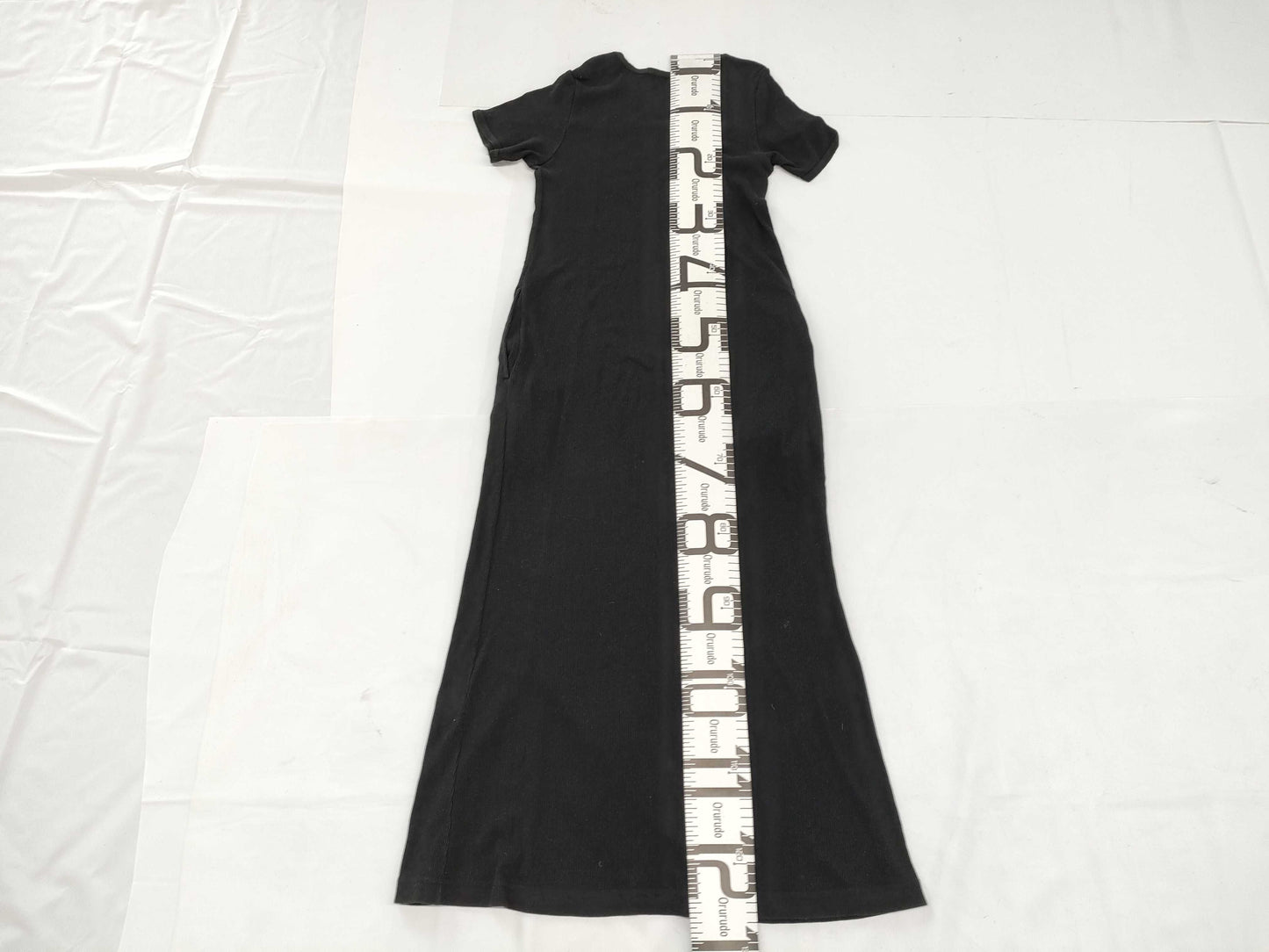 Ys for living Ys Yohji Yamamoto ribbed knit short-sleeved long dress in black