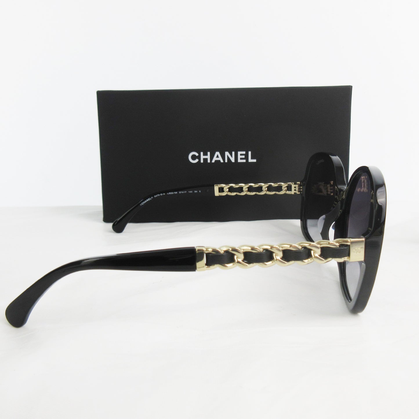 CHANEL Unused Eyewear Chain with Coco Mark Logo 5470-Q-A c.622/S6 Black Gold Hardware Sunglasses/Eyeglasses