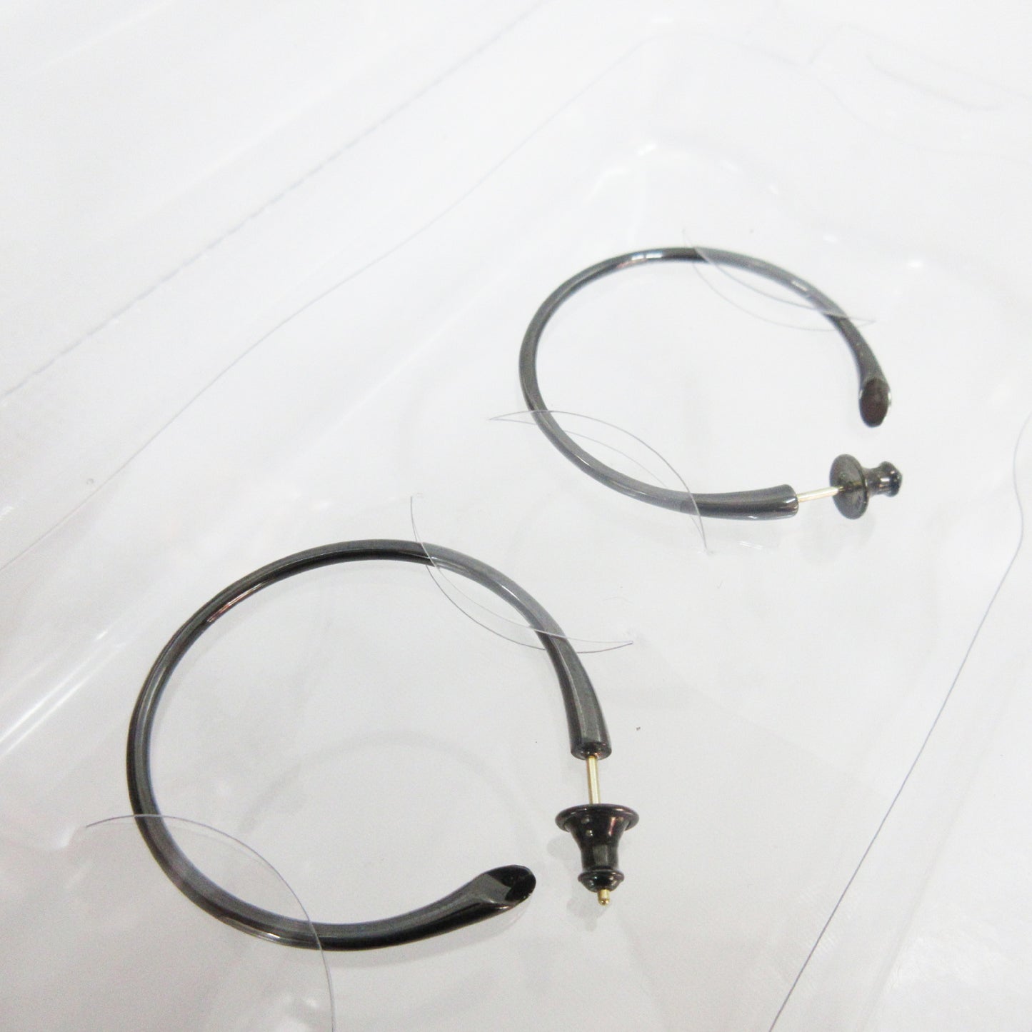 Unused CAREERING PLACEBO 1101 Black Hoop Ring Earrings, K18 SV925, Original Price: 47,300 yen