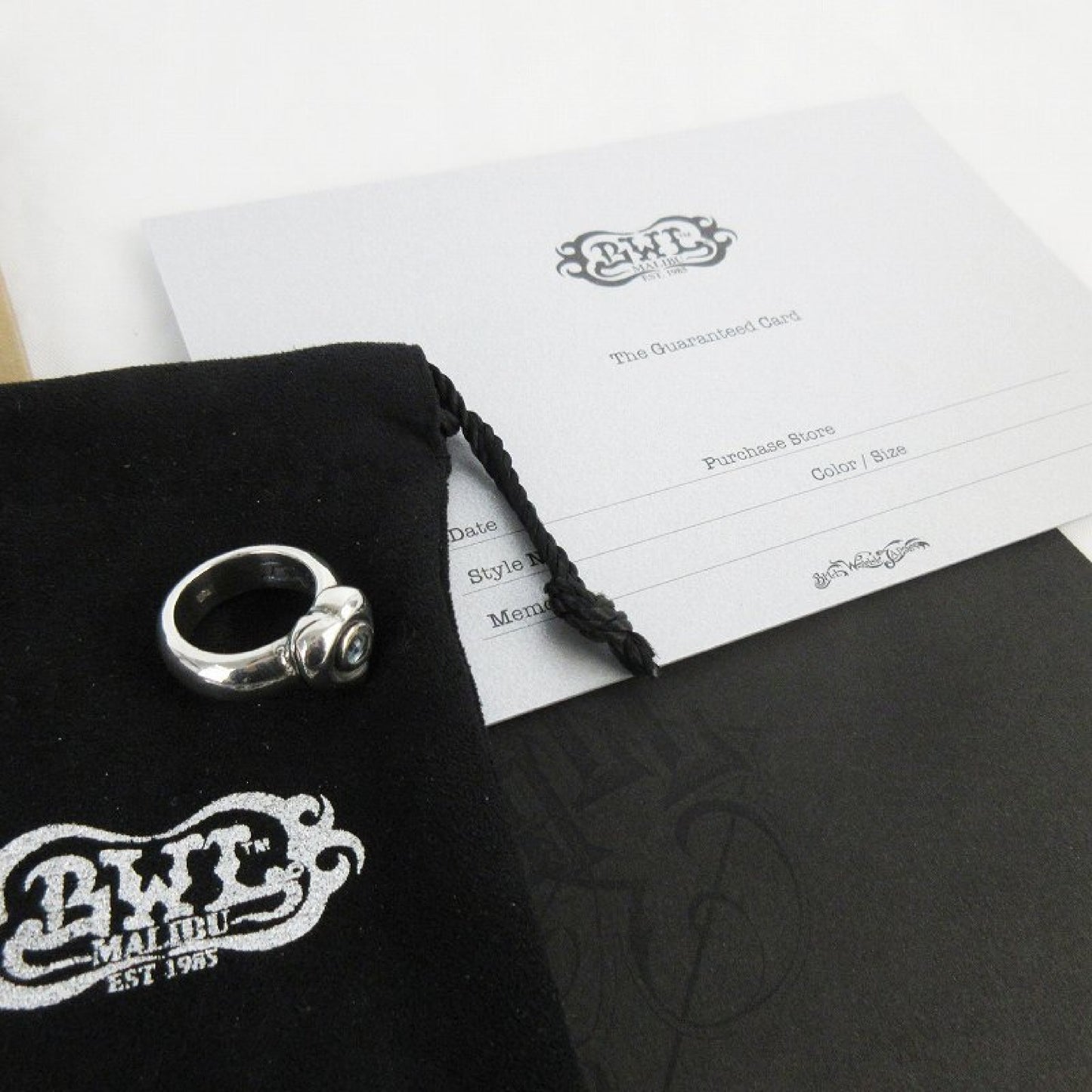 Unused Bill Wall Leather Haruhiko Kato R305 Ring with Blue Topaz, Silver 925, Size 8