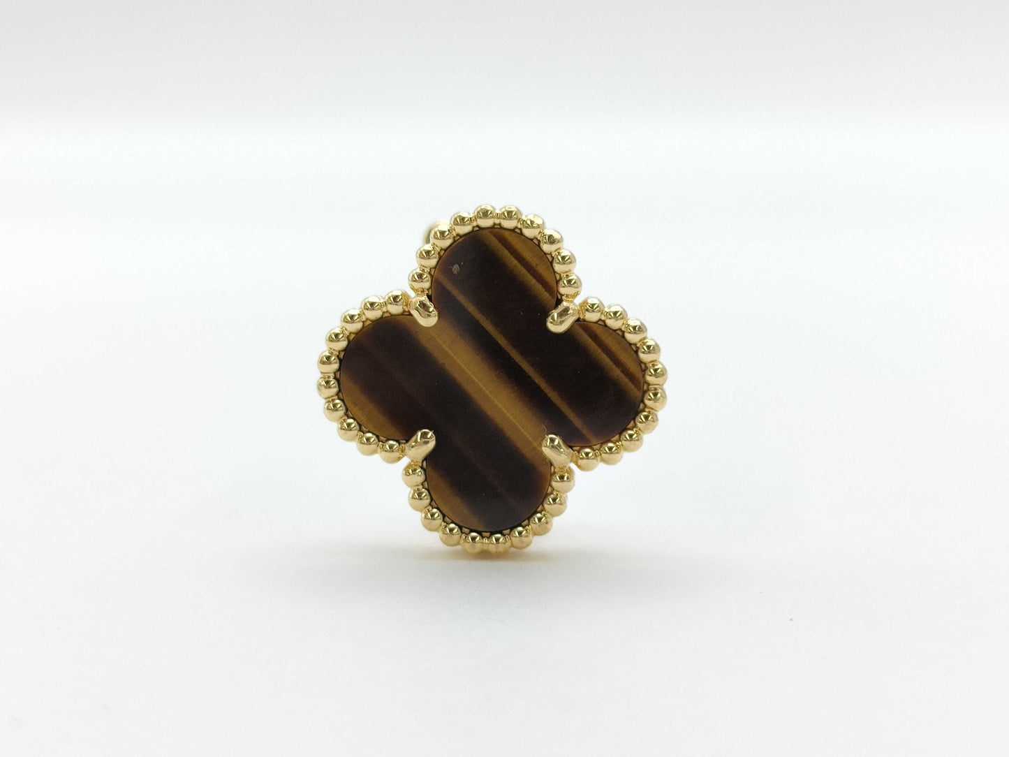 Van Cleef & Arpels Vintage Alhambra Tiger Eye Earrings, Single, Yellow Gold, Au750, 3.8g