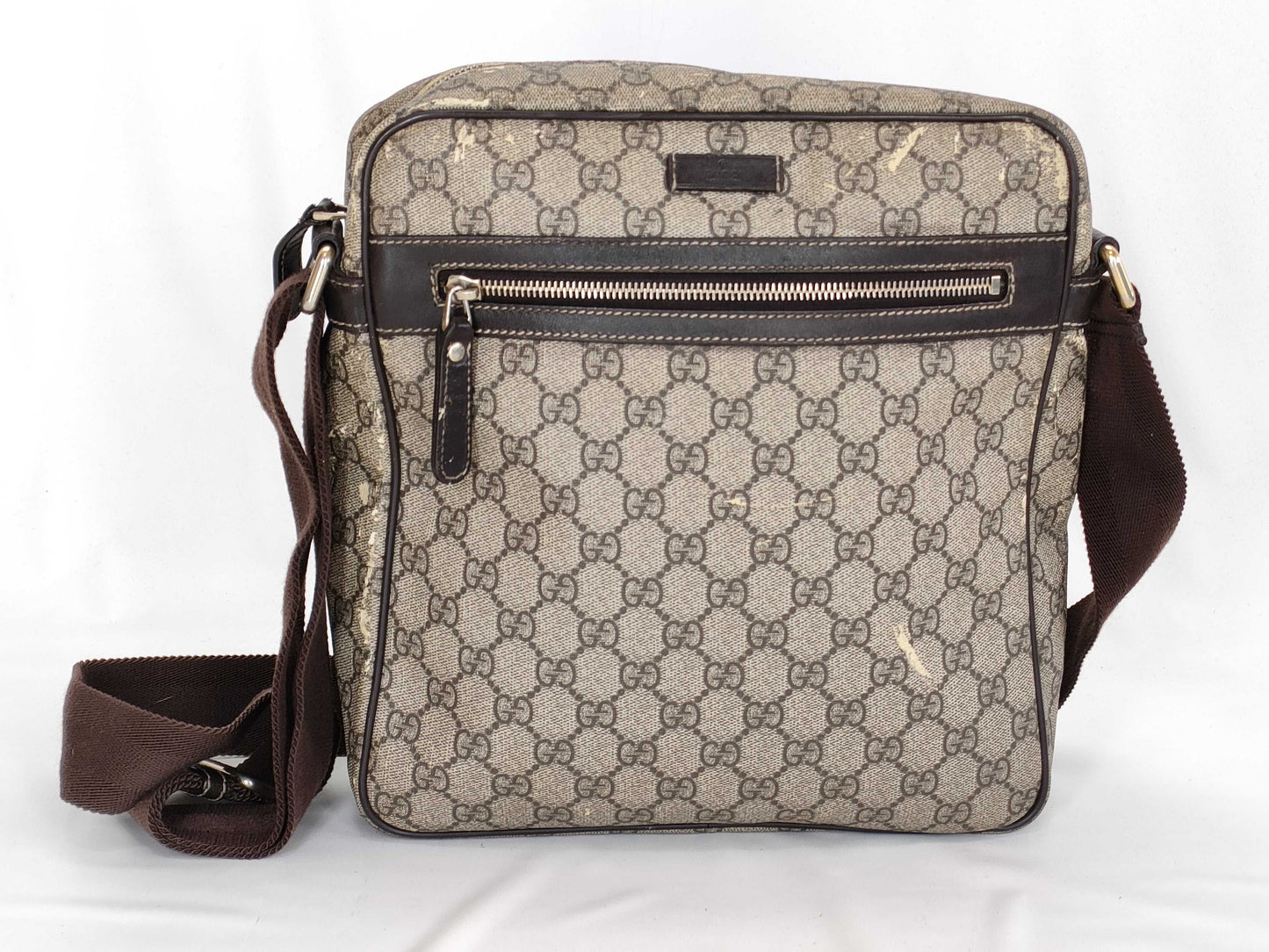 GUCCI GG Supreme Messenger Bag 201448 Ivory x Brown Shoulder Bag