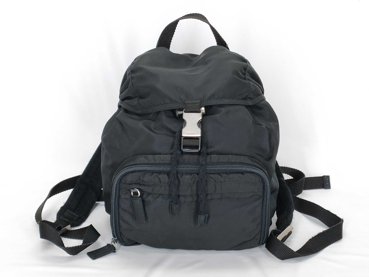 PRADA Nylon Backpack in Black with Triangle Logo Plate