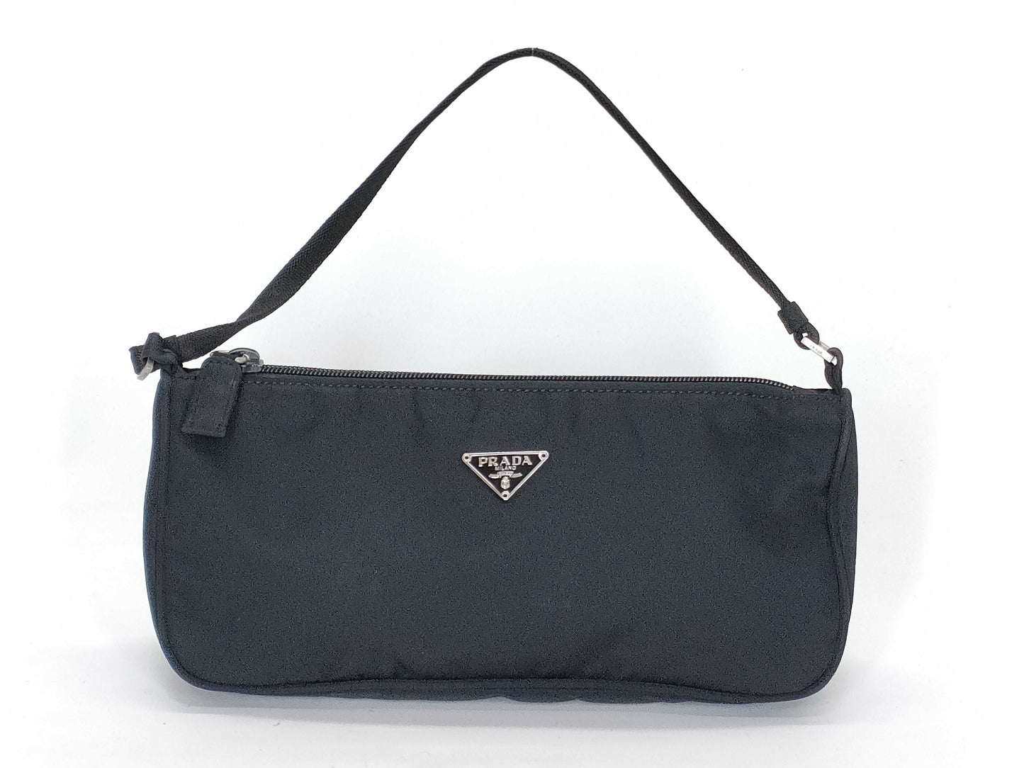 PRADA Nylon Black Triangle Logo Plate Accessory Pouch