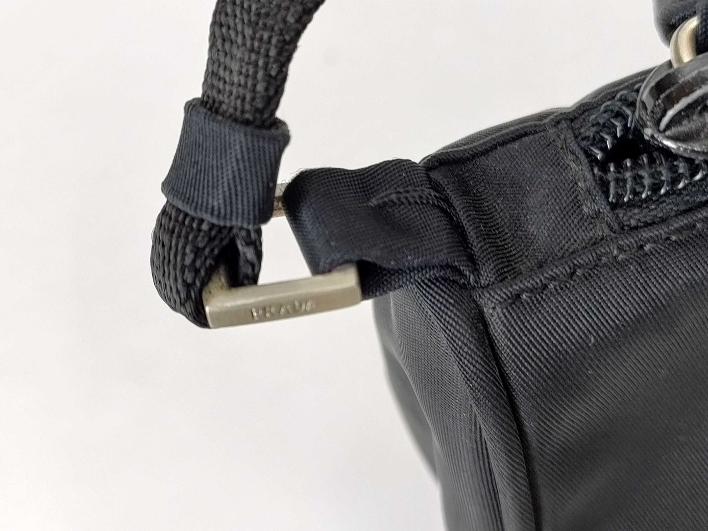 PRADA Nylon Black Triangle Logo Plate Accessory Pouch