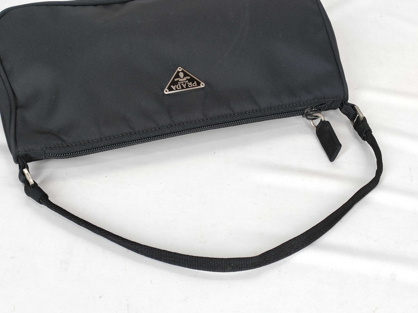 PRADA Nylon Black Triangle Logo Plate Accessory Pouch