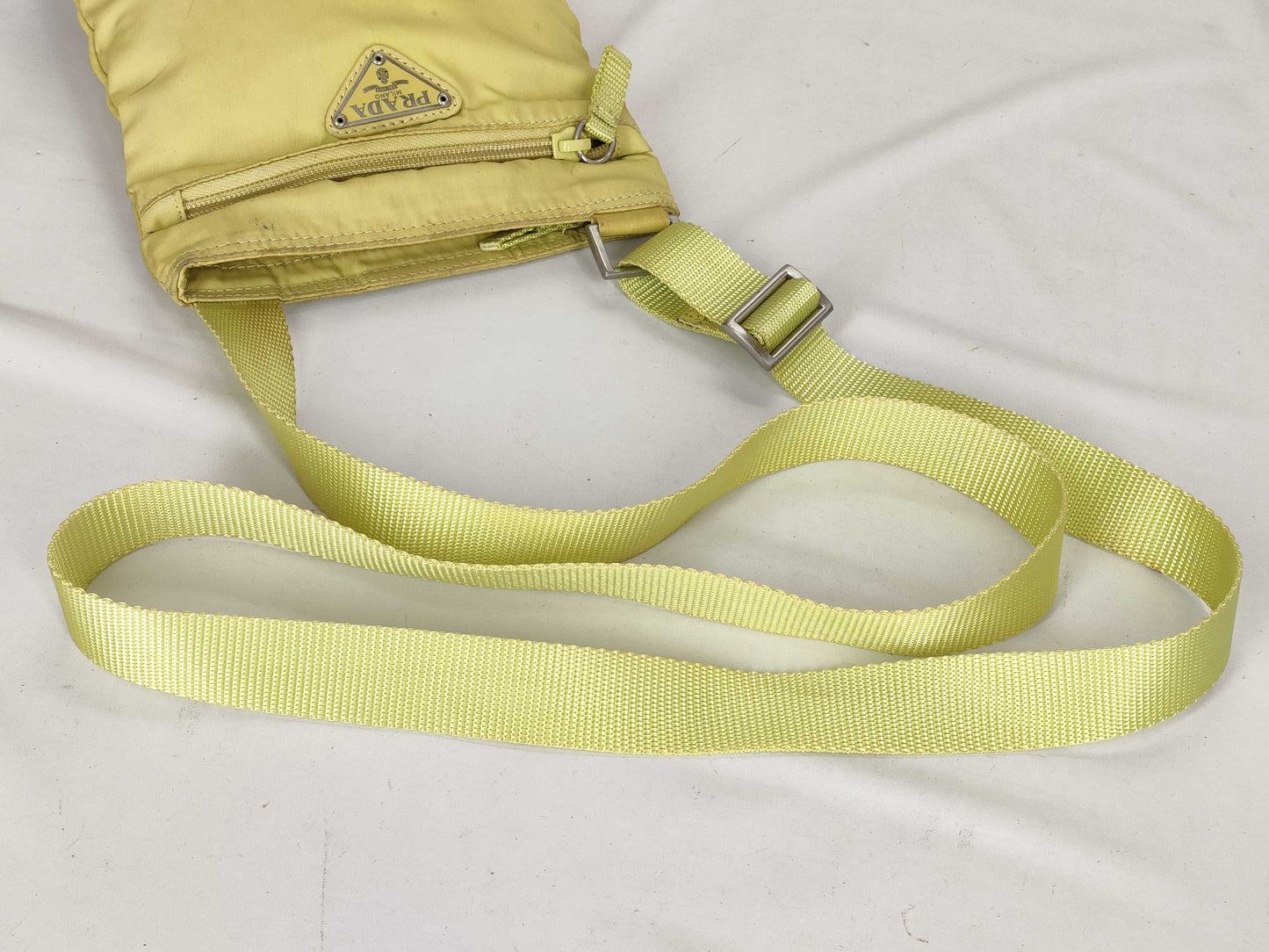 PRADA Nylon Shoulder Bag with No Gusset, Yellow, Triangle Logo Plate, White Tag Included