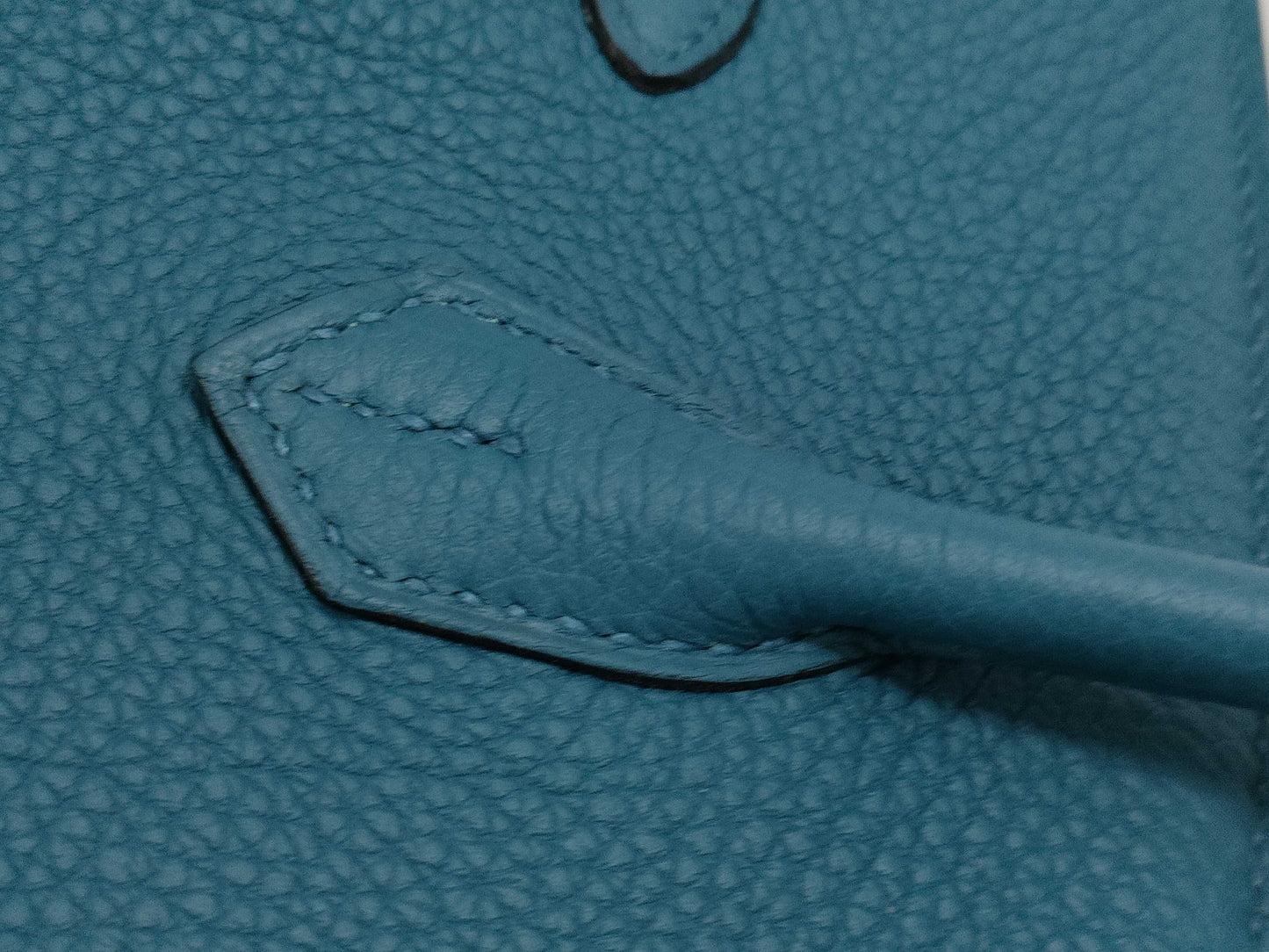 HERMES Birkin 25 Togo Blue Handbag with Silver Hardware and X Stamp