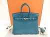 HERMES Birkin 25 Togo Blue Handbag with Silver Hardware and X Stamp