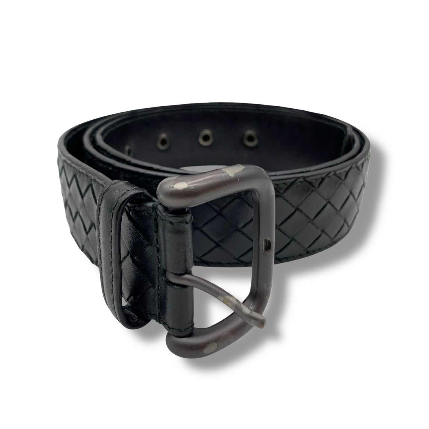 BOTTEGA VENETA Intrecciato Belt, Black Leather