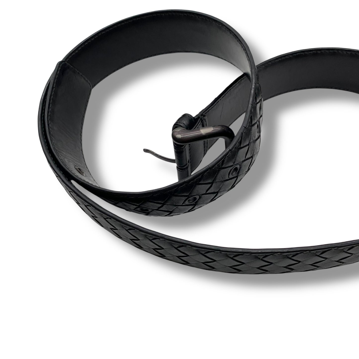 BOTTEGA VENETA Intrecciato Belt, Black Leather