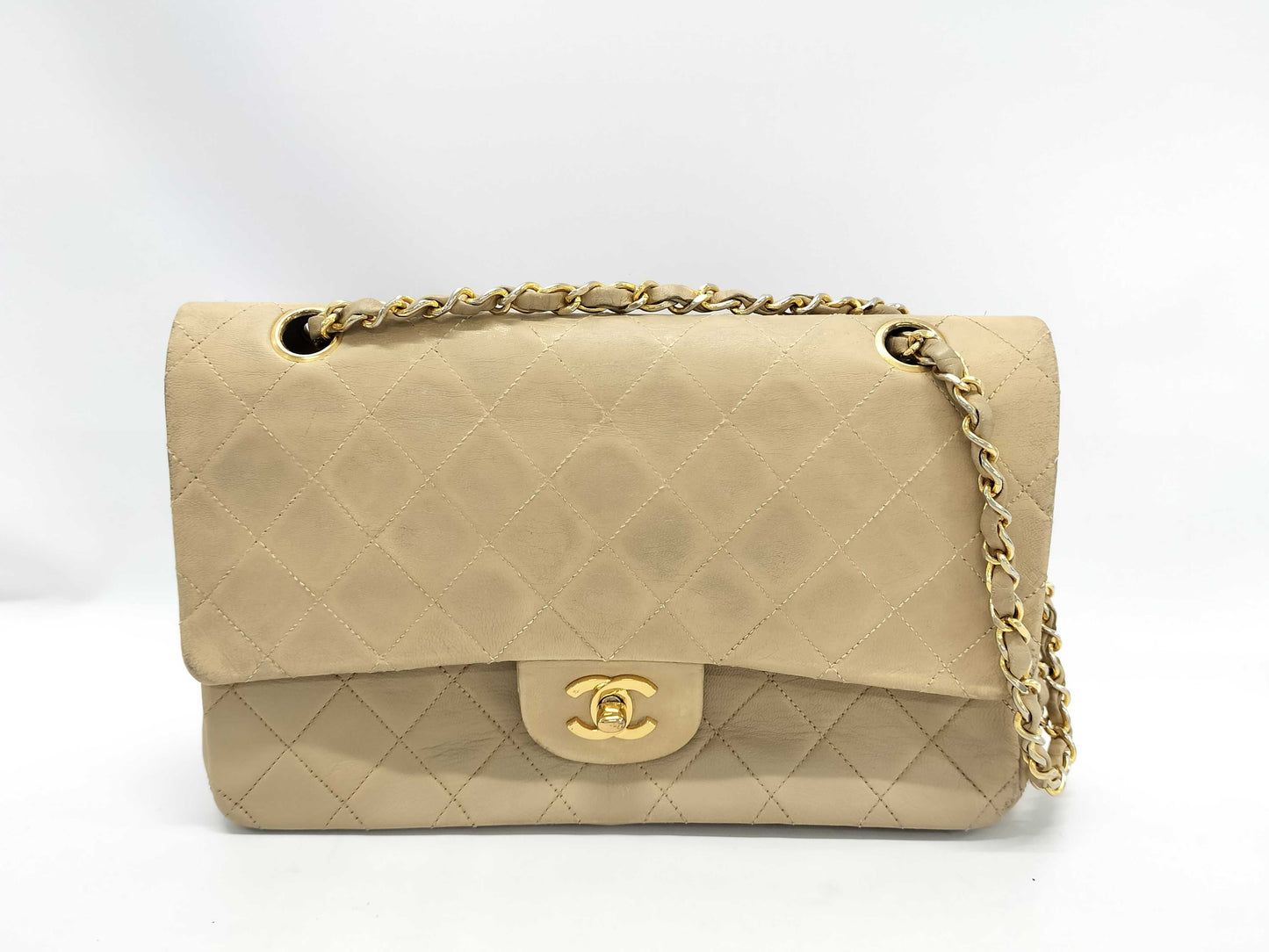 CHANEL CHANEL Matelasse 25 Double Flap Double Chain Beige Shoulder Bag 1235291