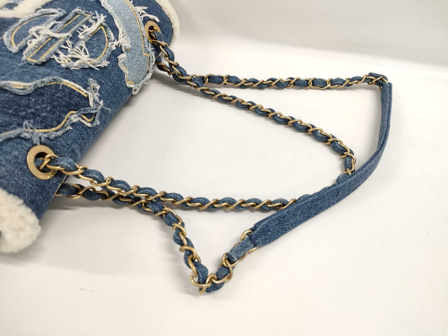 CHANEL Denim Mouton Patchwork Shoulder Bag